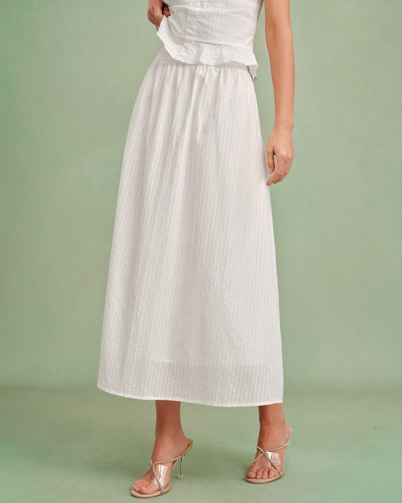 Women's Woven Cotton Skirt White Bottoms - RIHOAS