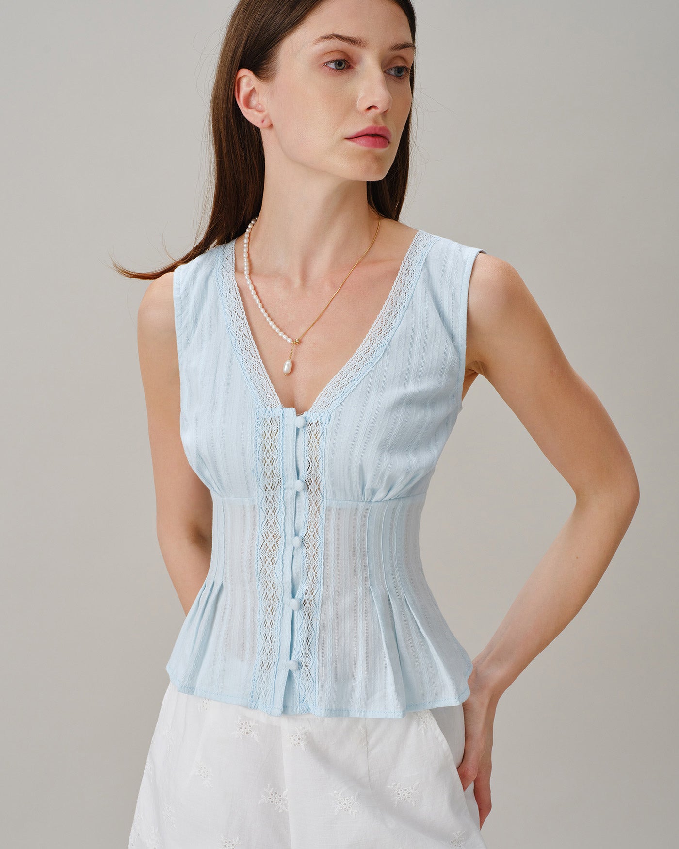 Women's Woven Cotton Tank Tops Blue Tops - RIHOAS