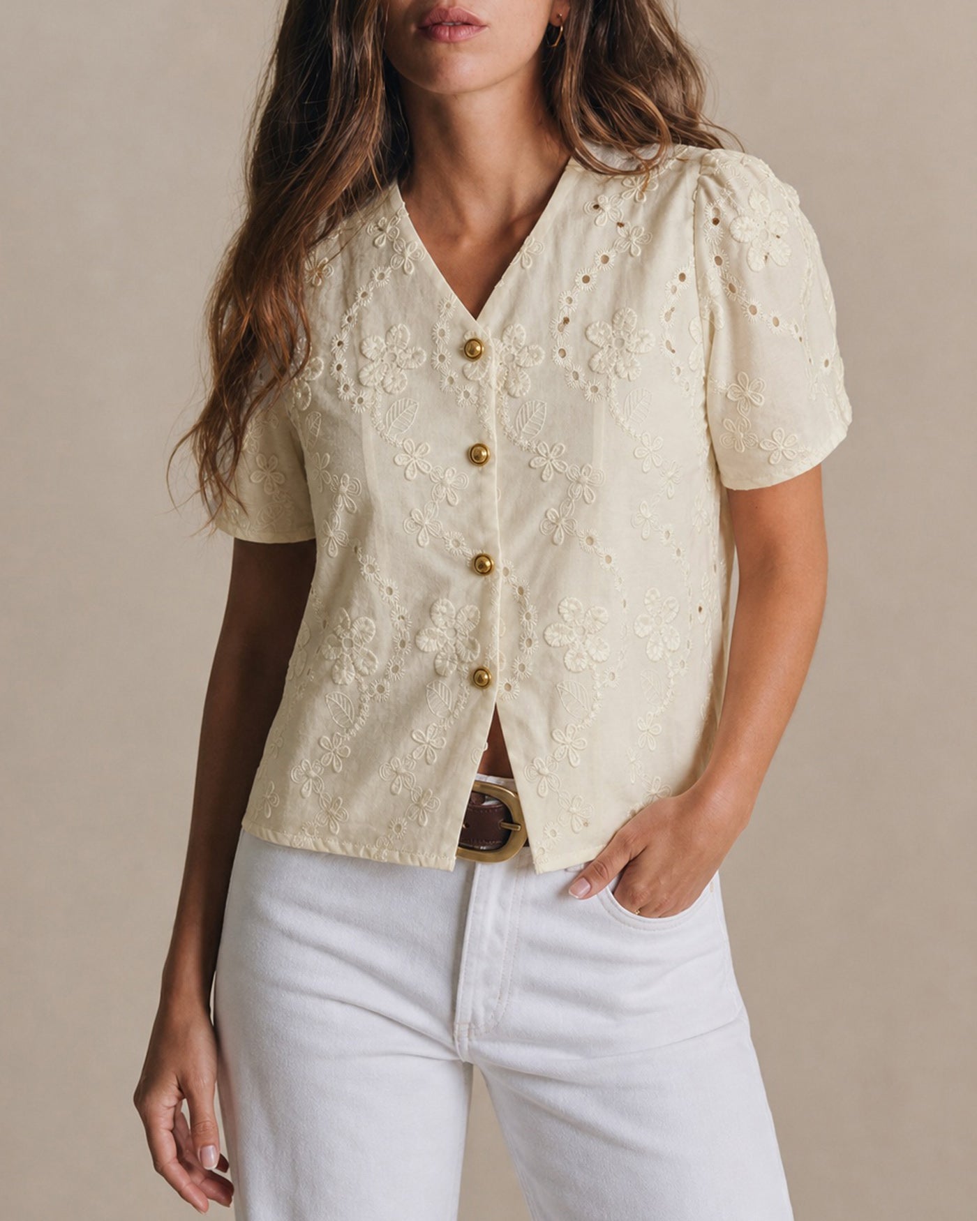 Women's Woven Cotton Top Apricot Tops - RIHOAS