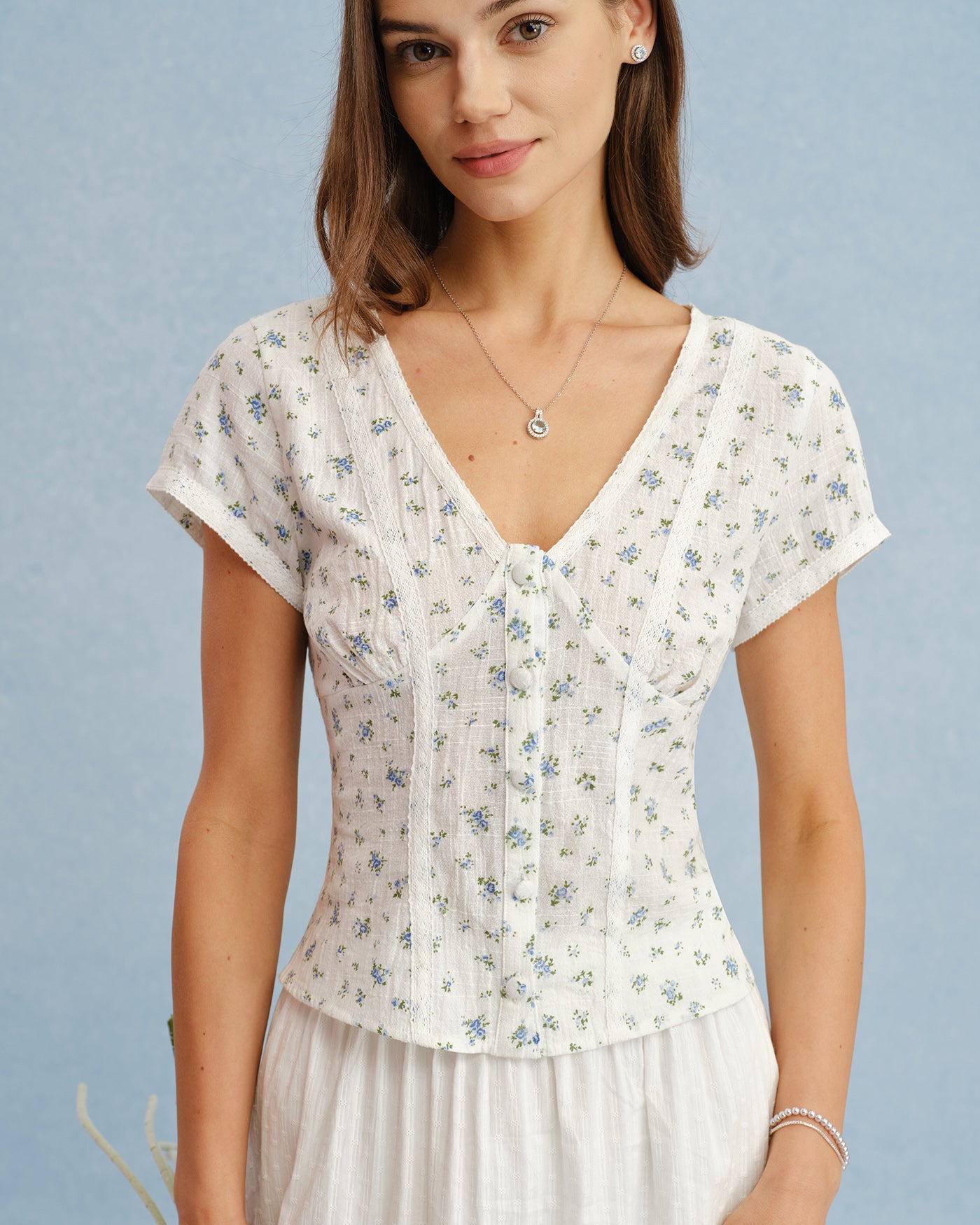 Women's Woven Cotton Top White Tops - RIHOAS