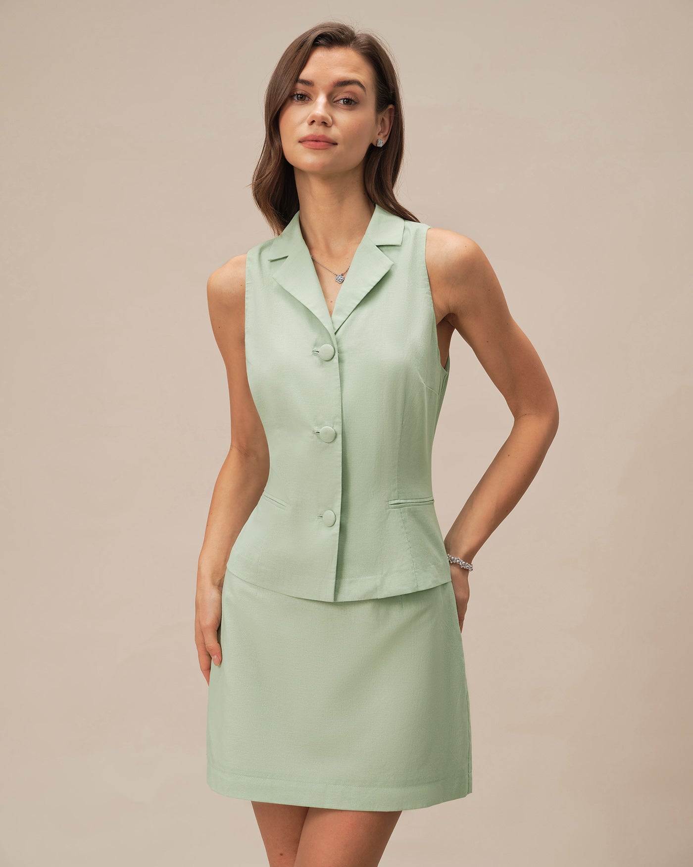 Women's Woven Cotton Vest Green Tops - RIHOAS