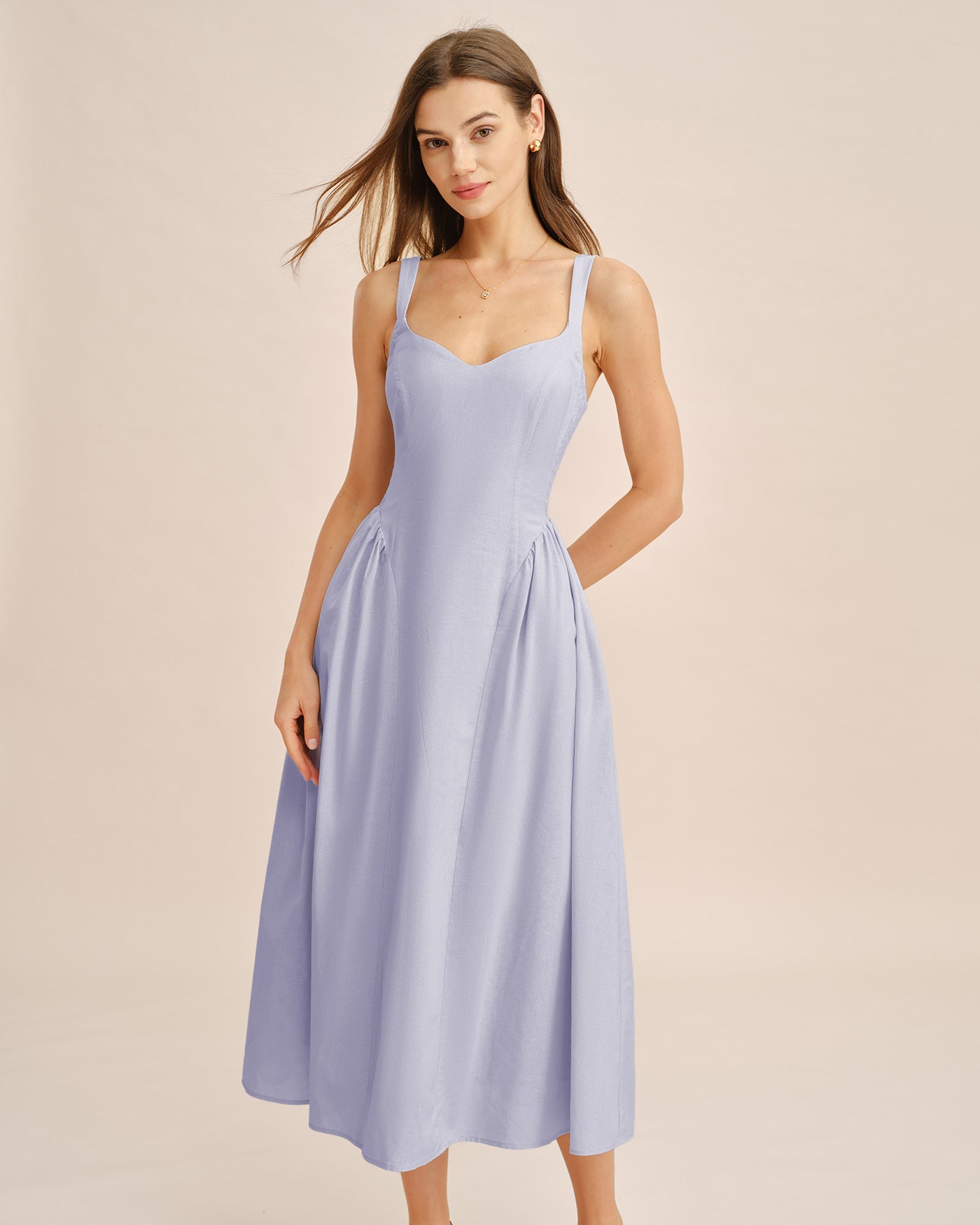 Women's Woven Linen Midi Dress Dresses - RIHOAS