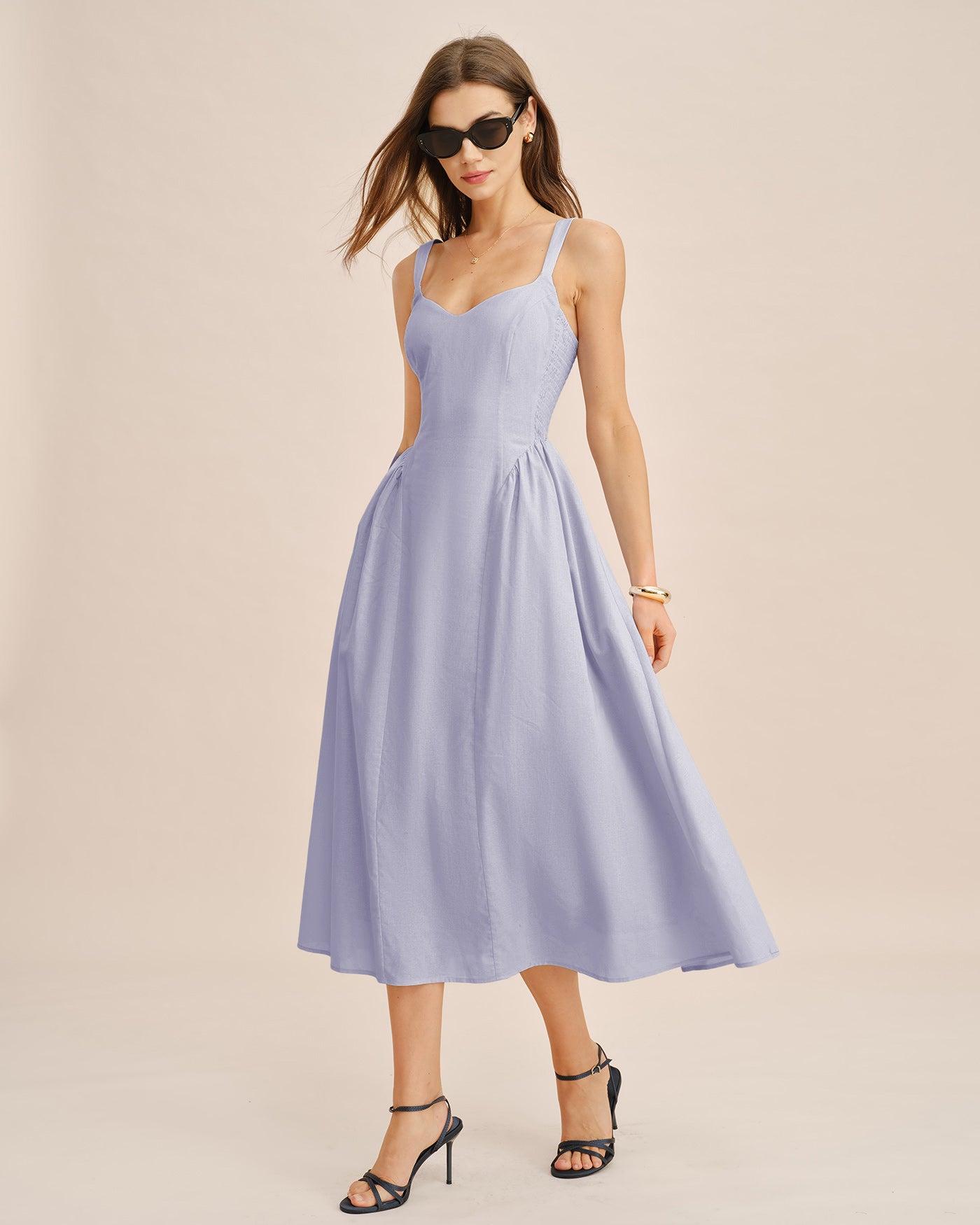 Women's Woven Linen Midi Dress Dresses - RIHOAS