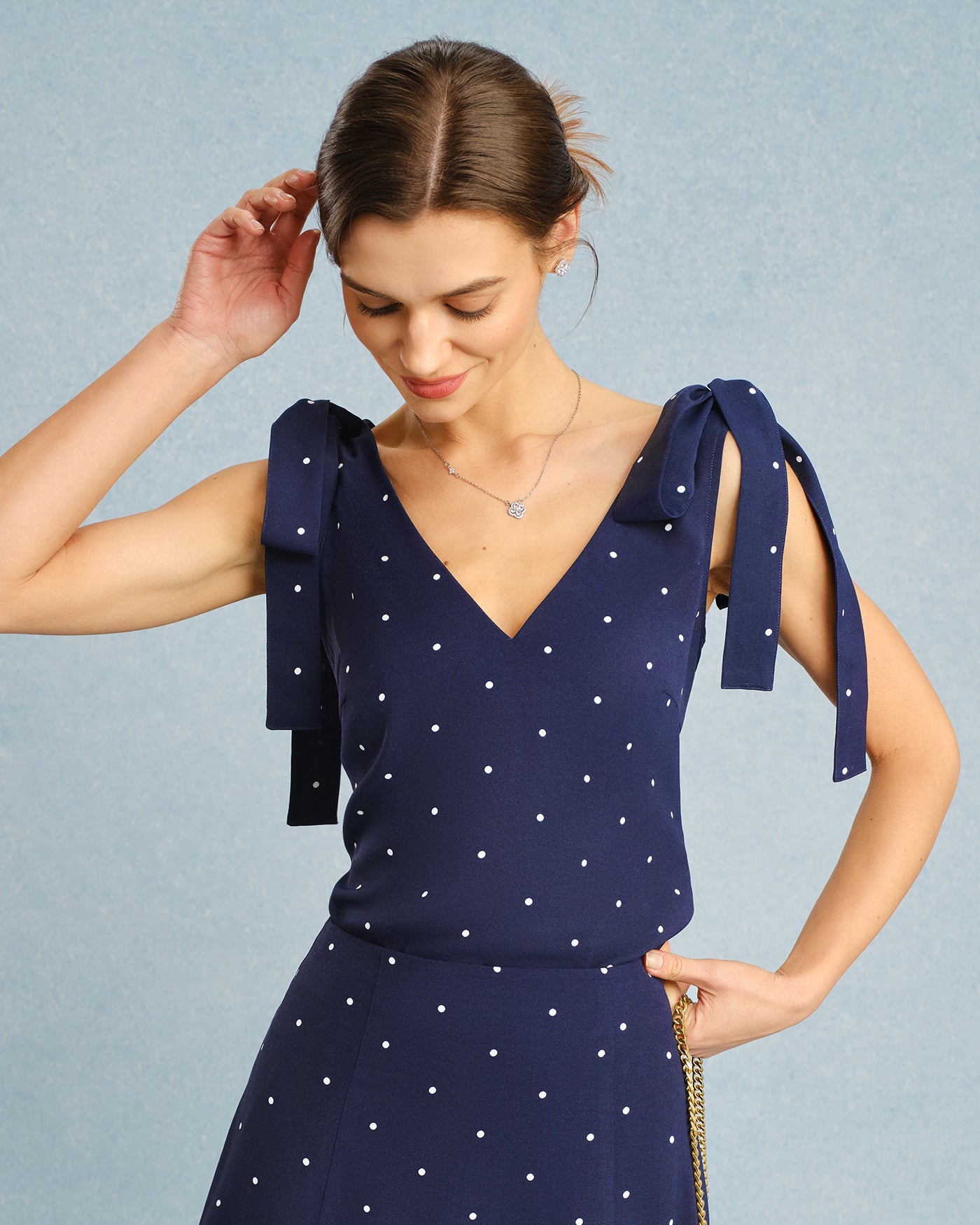 Women's Woven Polyester Camis Navy Tops - RIHOAS