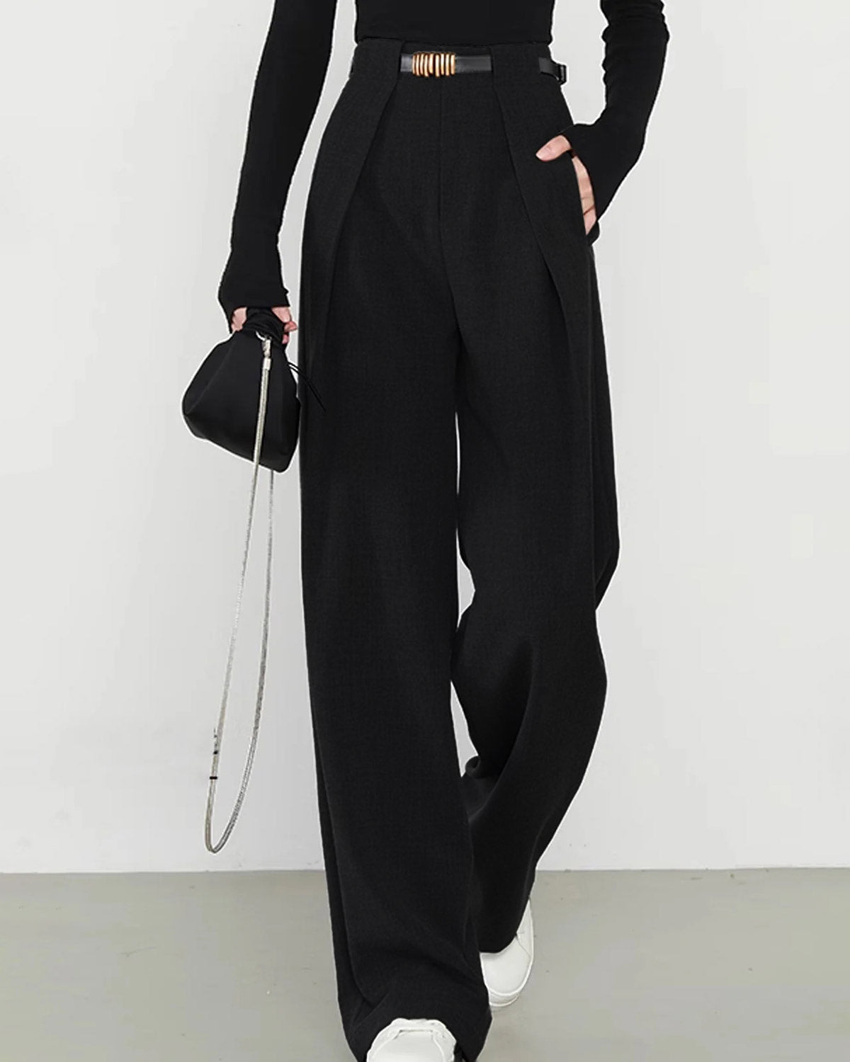 Women's Woven Polyester Casual Pants Bottoms - RIHOAS