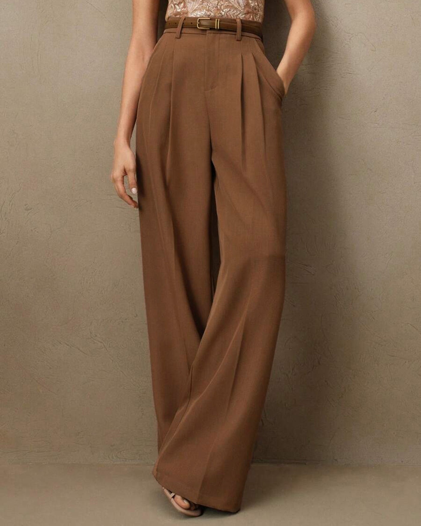 Women's Woven Polyester Casual Pants Caramel Bottoms - RIHOAS