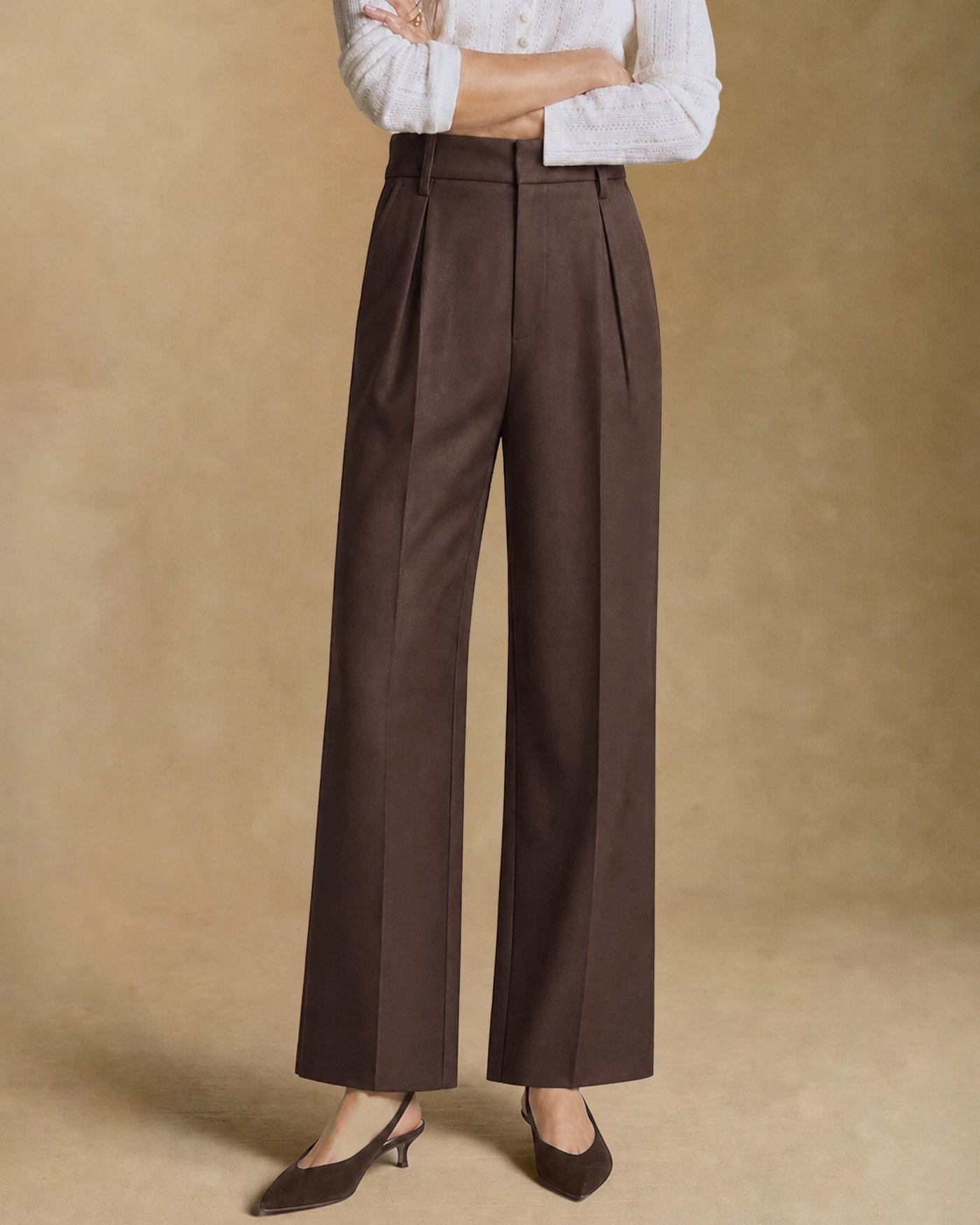 Women's Woven Polyester Casual Pants Coffee Bottoms - RIHOAS