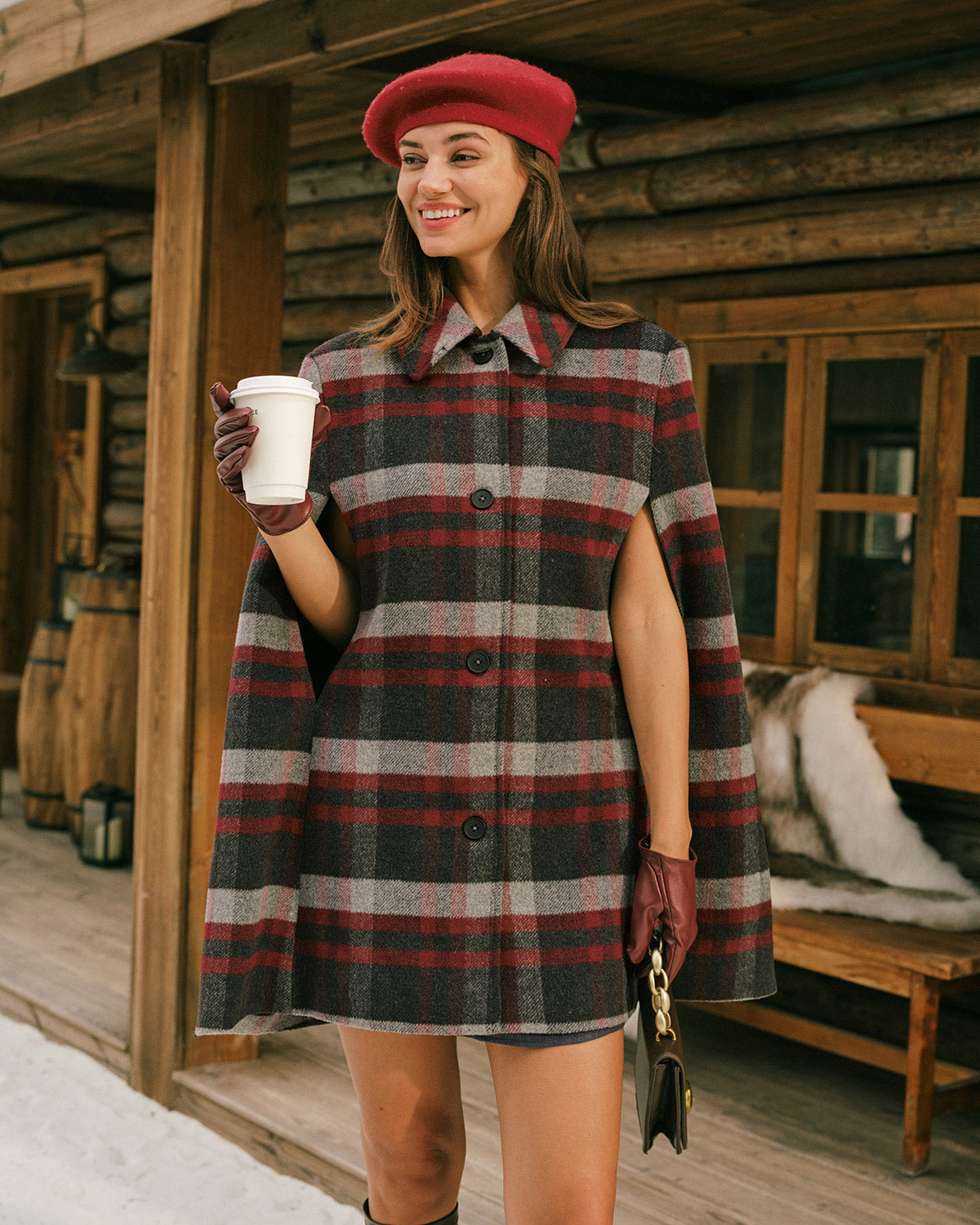 Women's Woven Polyester Coat Red Outerwear - RIHOAS