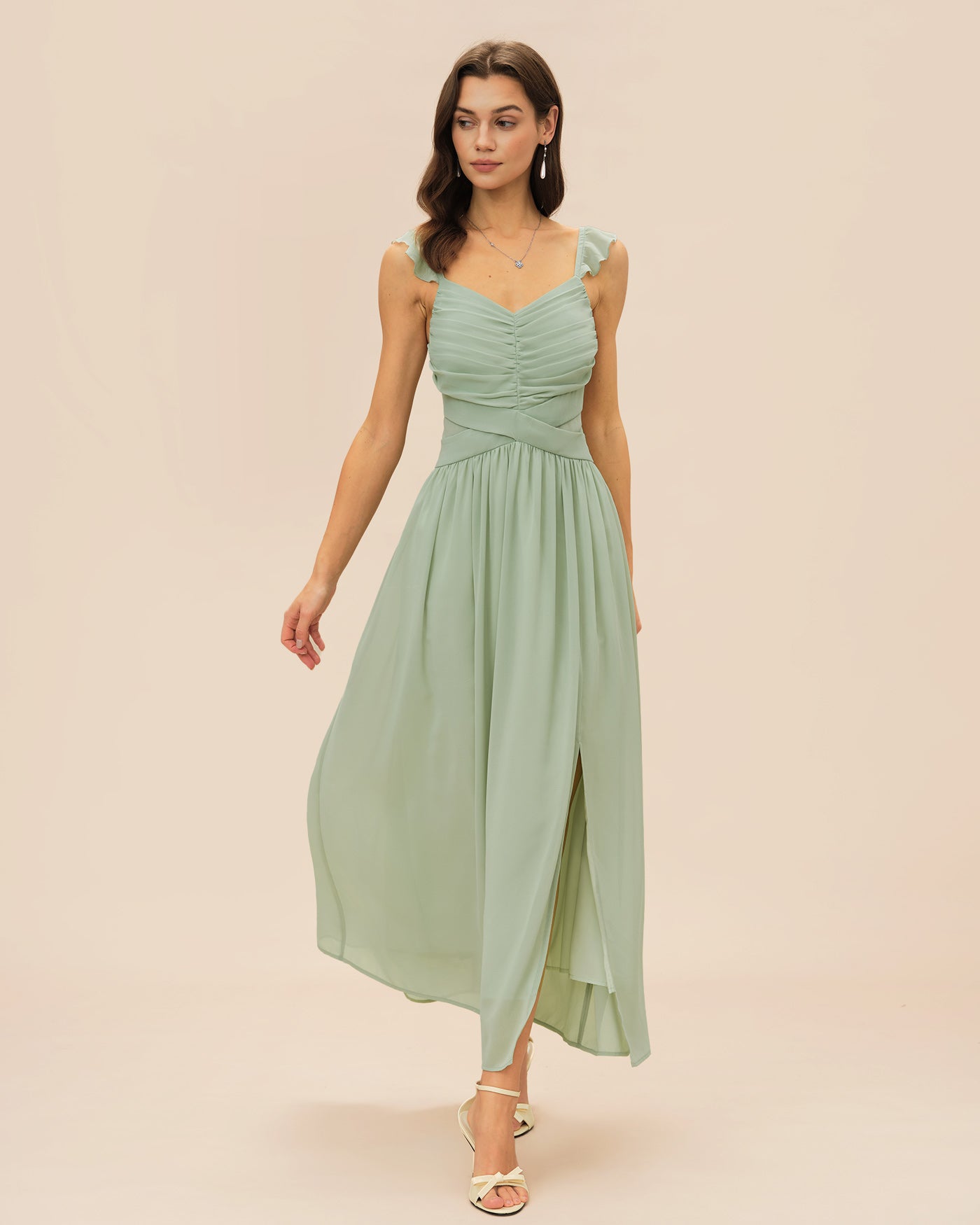 Women's Woven Polyester Maxi Dress Green Dresses - RIHOAS