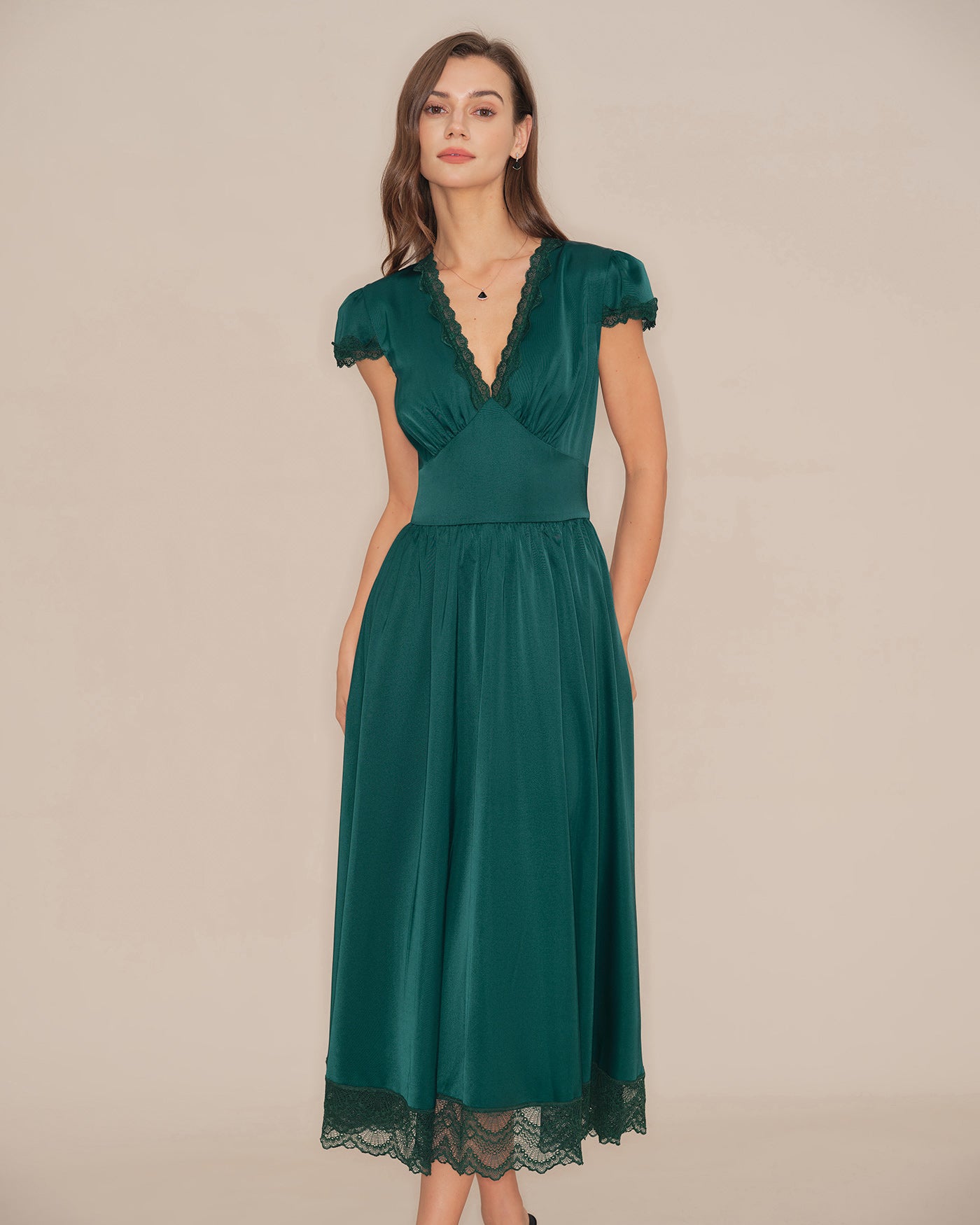 Women's Woven Polyester Maxi Dress Green Dresses - RIHOAS