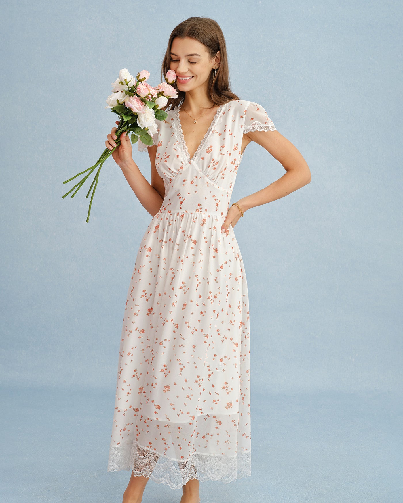 Women's Woven Polyester Maxi Dress Off White Dresses - RIHOAS