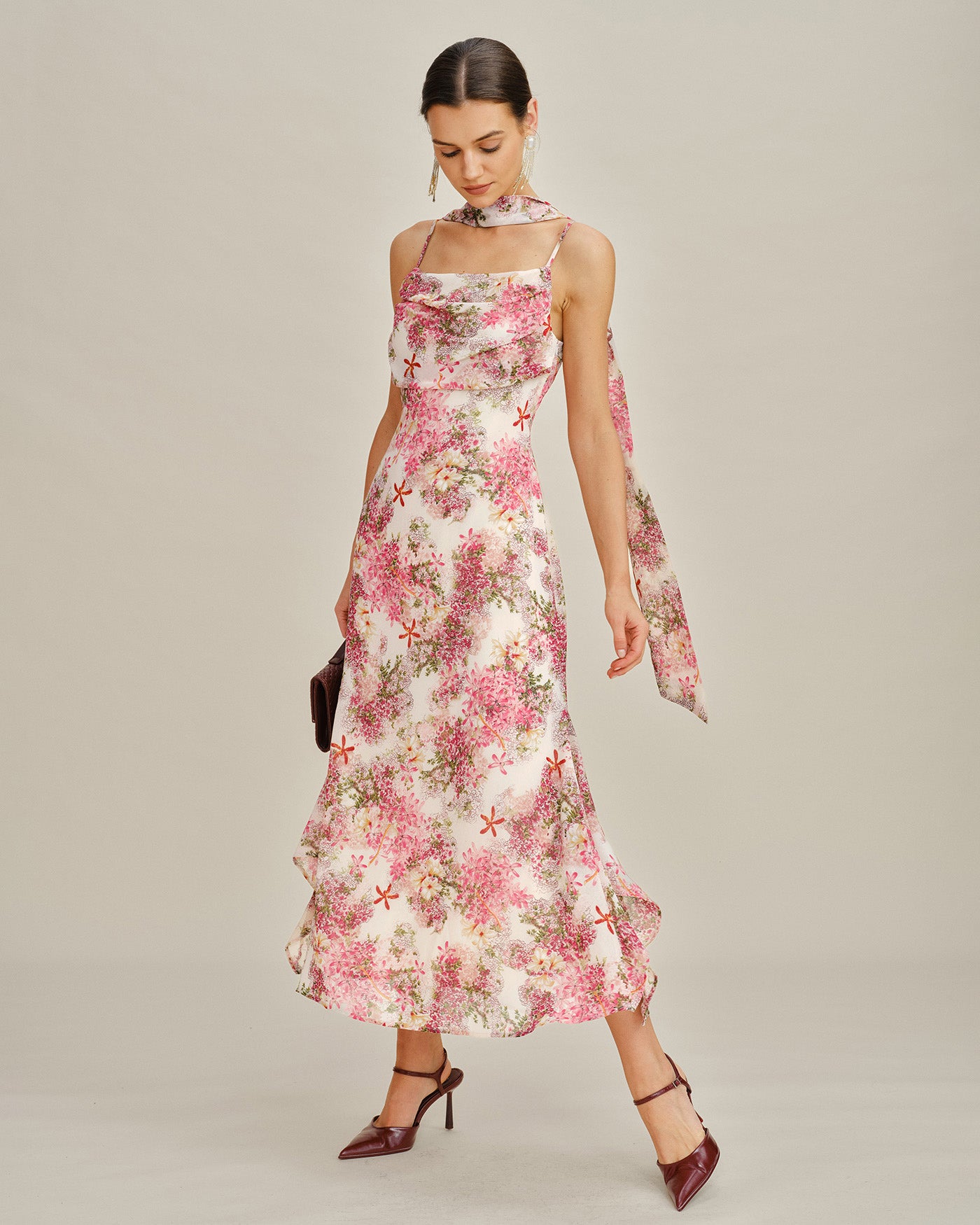Women's Woven Polyester Maxi Dress Pink Dresses - RIHOAS