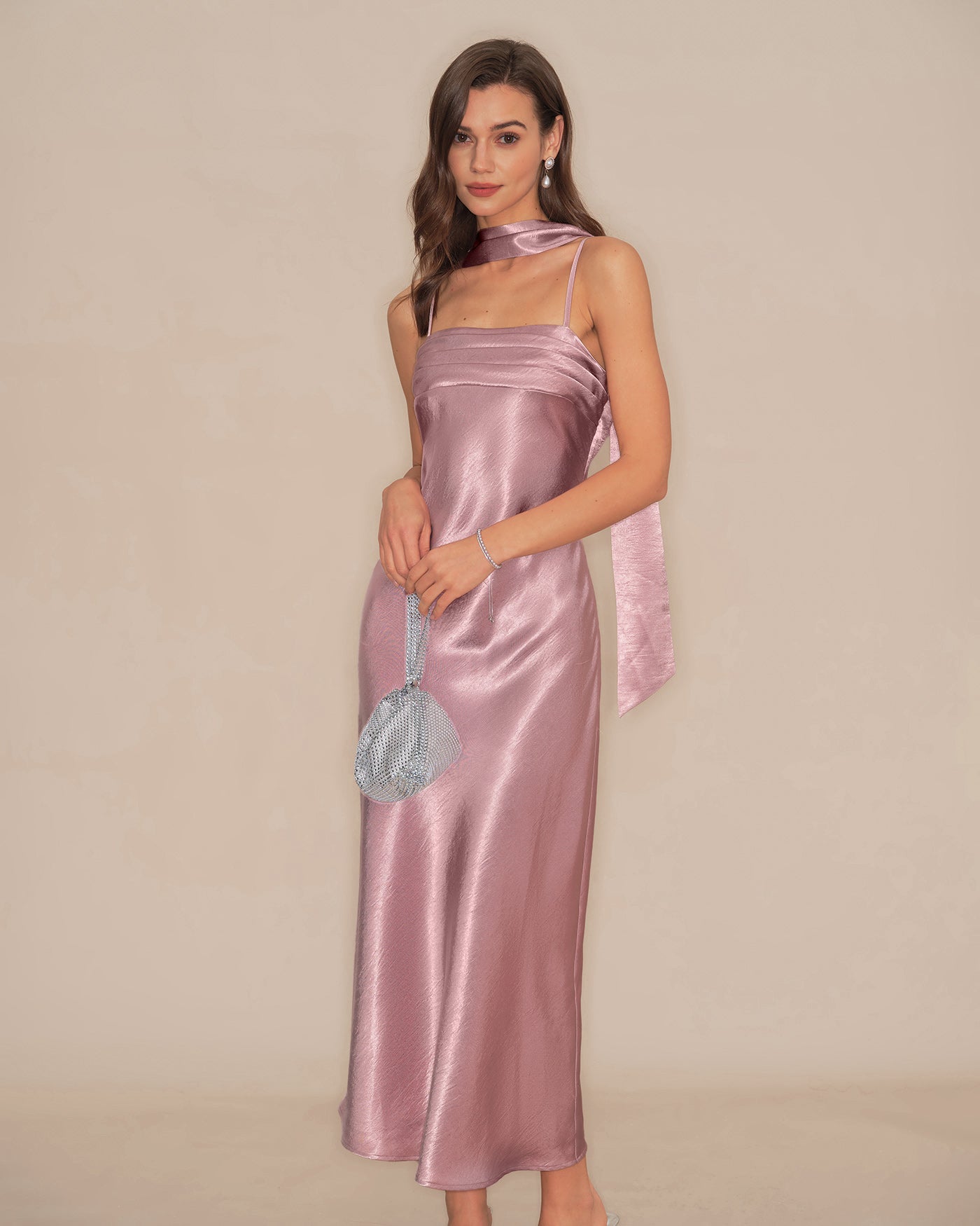 Women's Woven Polyester Maxi Dress Pink Dresses - RIHOAS