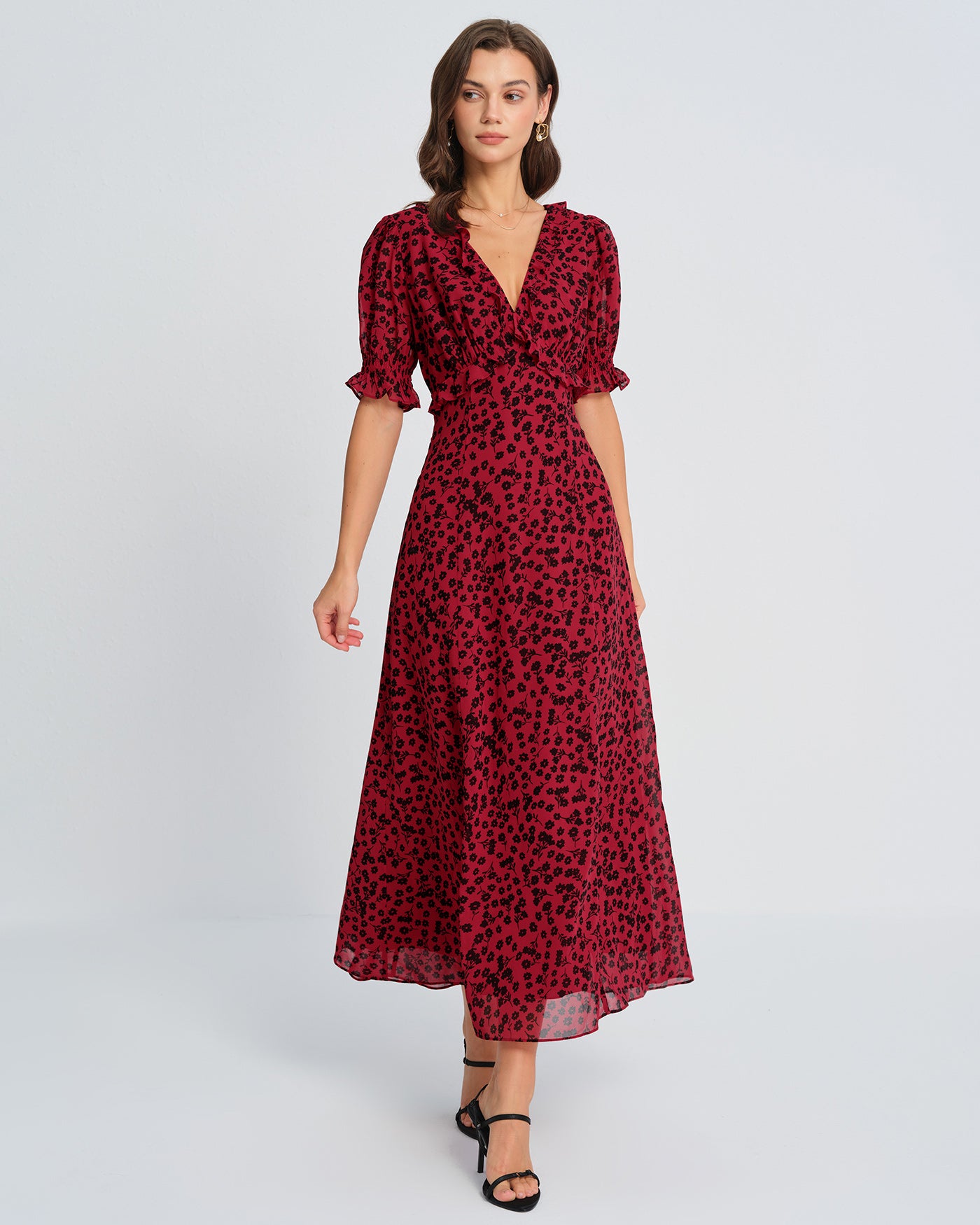 Women's Woven Polyester Maxi Dress Red Dresses - RIHOAS