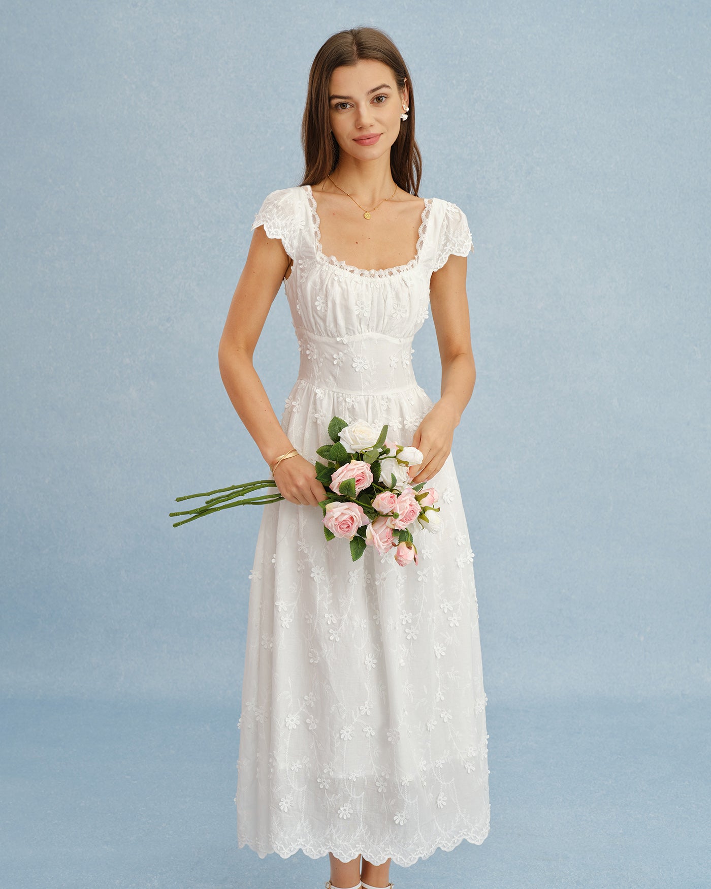 Women's Woven Polyester Maxi Dress White Dresses - RIHOAS