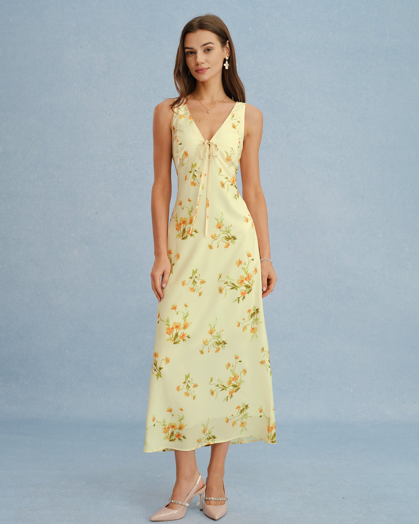 Women's Woven Polyester Maxi Dress Yellow Dresses - RIHOAS