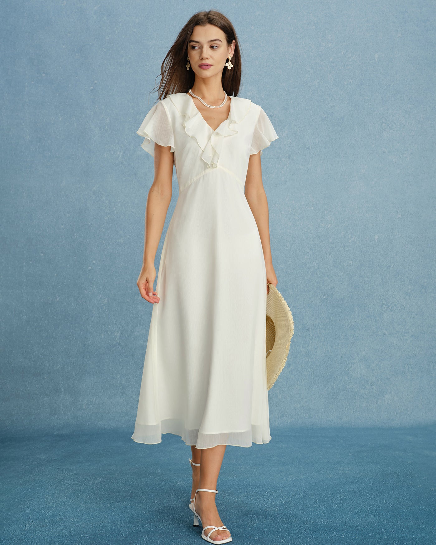 Women's Woven Polyester Midi Dress Apricot Dresses - RIHOAS