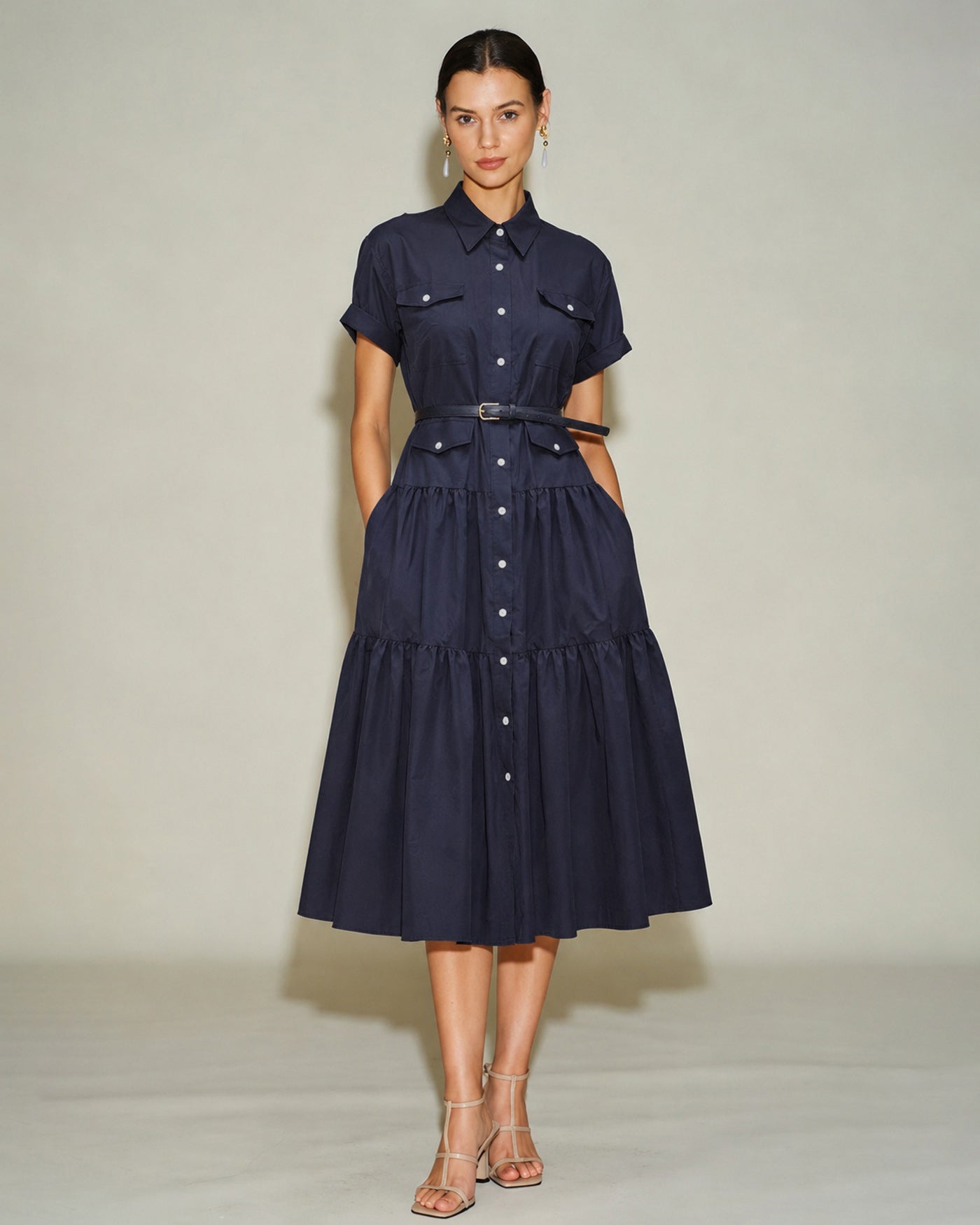 Women's Woven Polyester Midi Dress Blue Dresses - RIHOAS