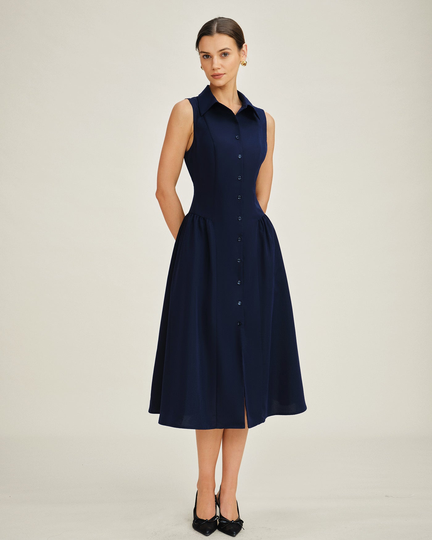 Women's Woven Polyester Midi Dress Blue Dresses - RIHOAS