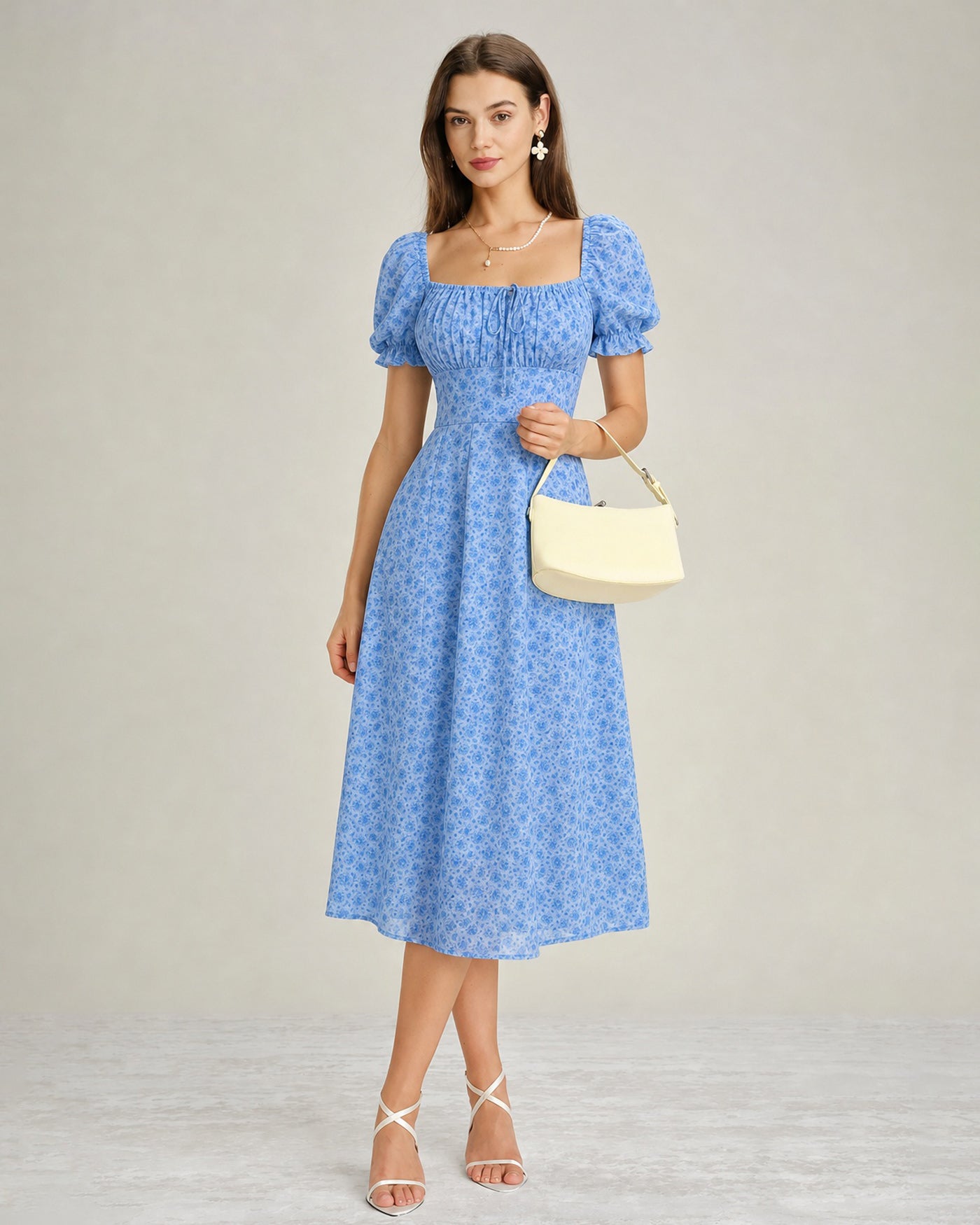 Women's Woven Polyester Midi Dress Blue Dresses - RIHOAS