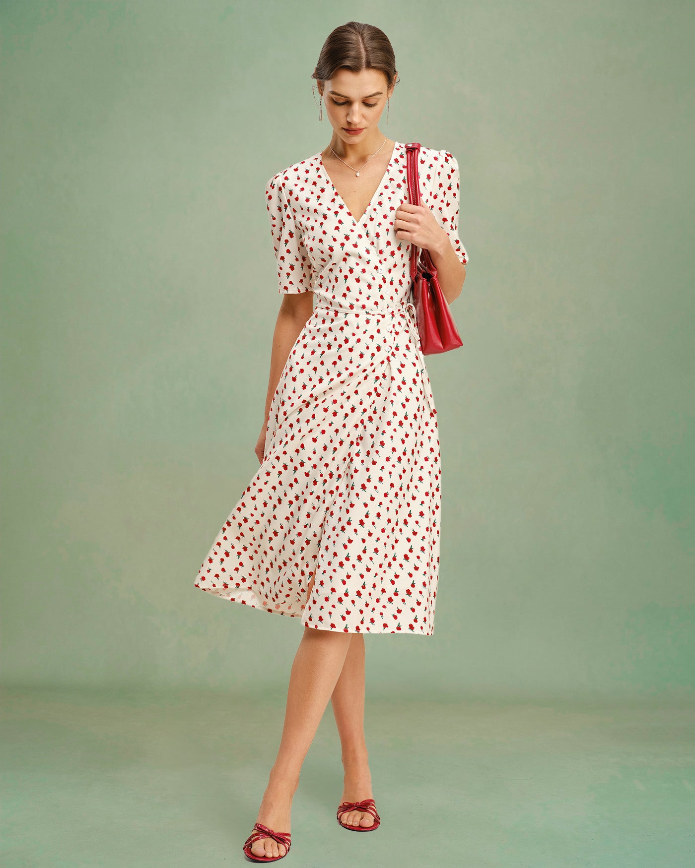 Women's Woven Polyester Midi Dress Dresses - RIHOAS