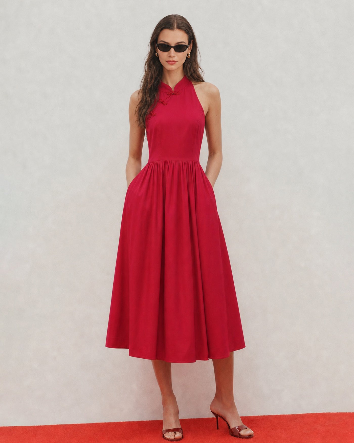 Women's Woven Polyester Midi Dress Dresses - RIHOAS