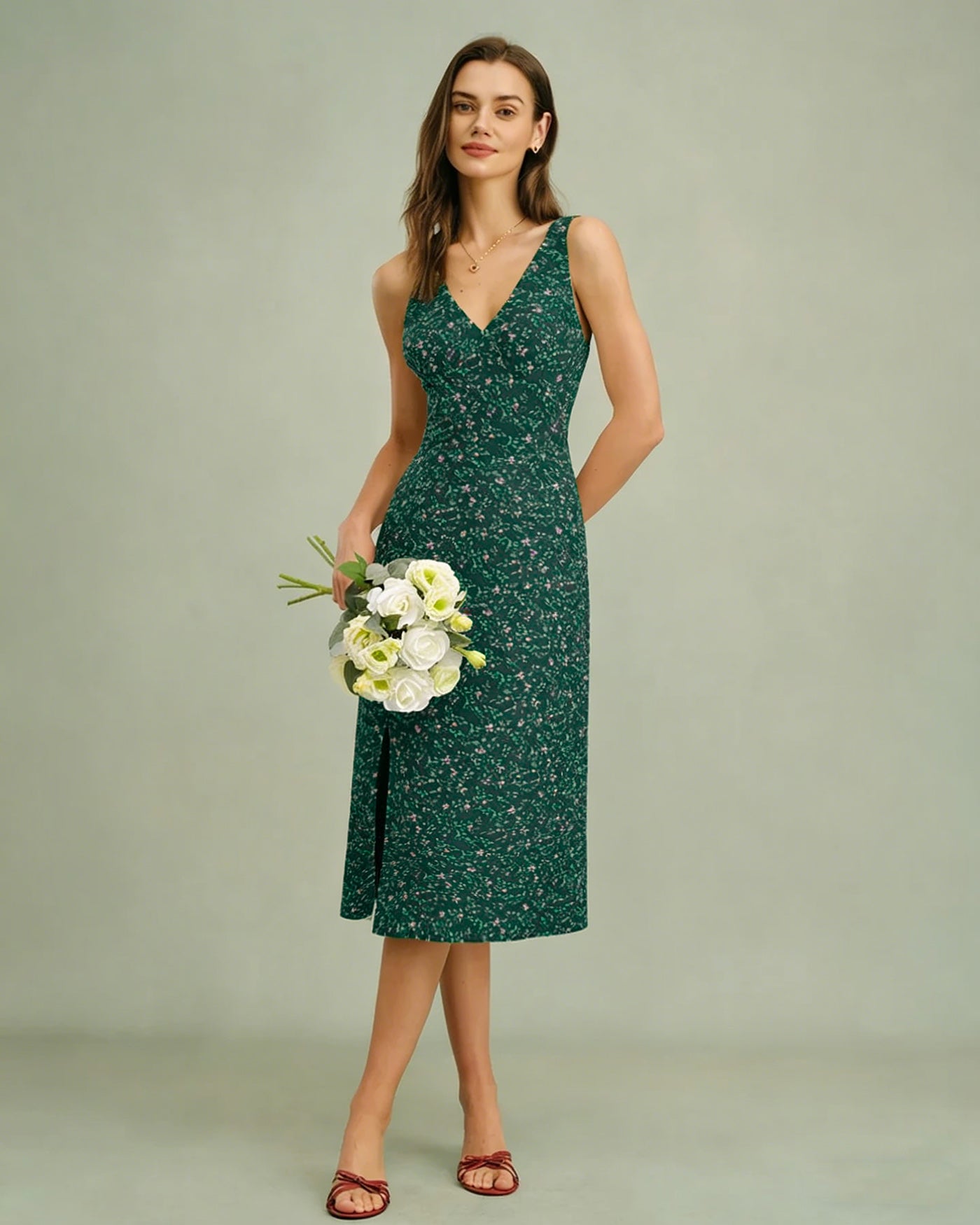 Women's Woven Polyester Midi Dress Dresses - RIHOAS