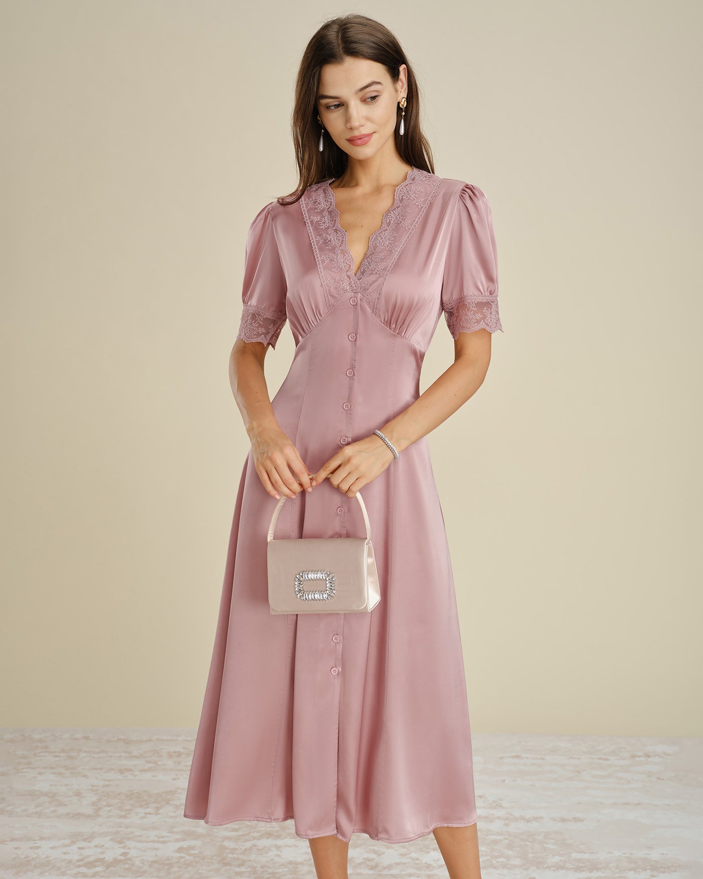 Women's Woven Polyester Midi Dress Dresses - RIHOAS
