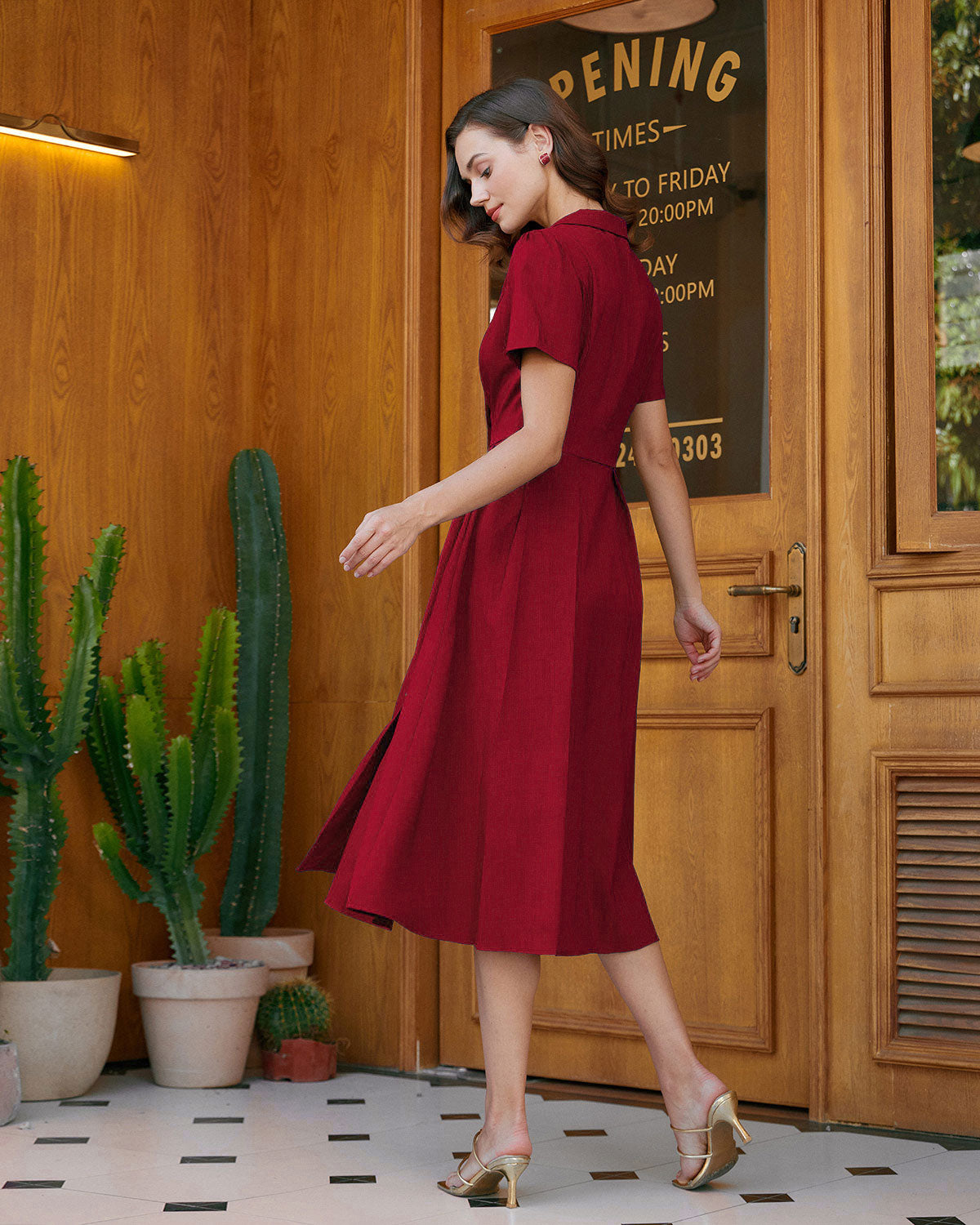 Women's Woven Polyester Midi Dress Dresses - RIHOAS