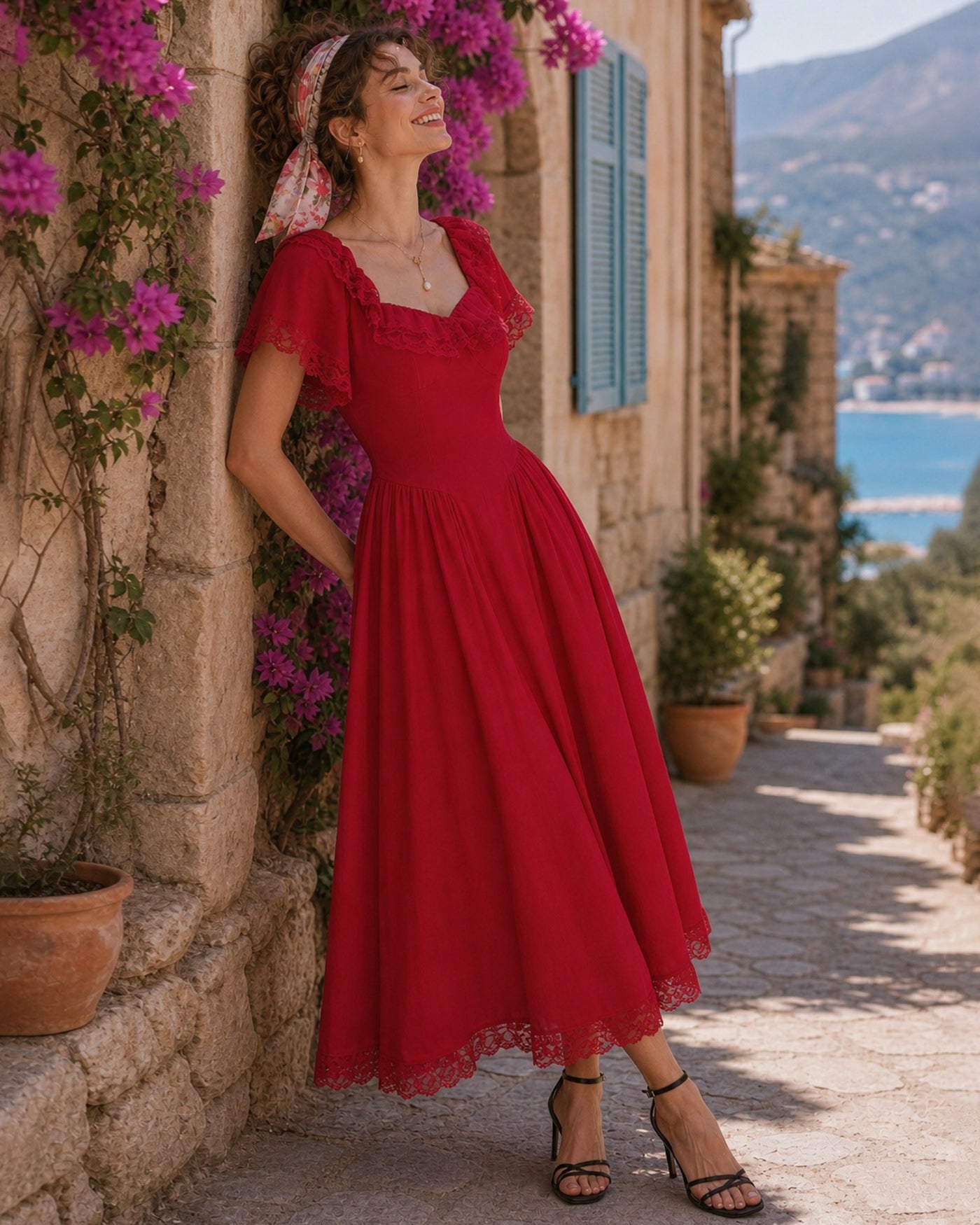 Women's Woven Polyester Midi Dress Dresses - RIHOAS