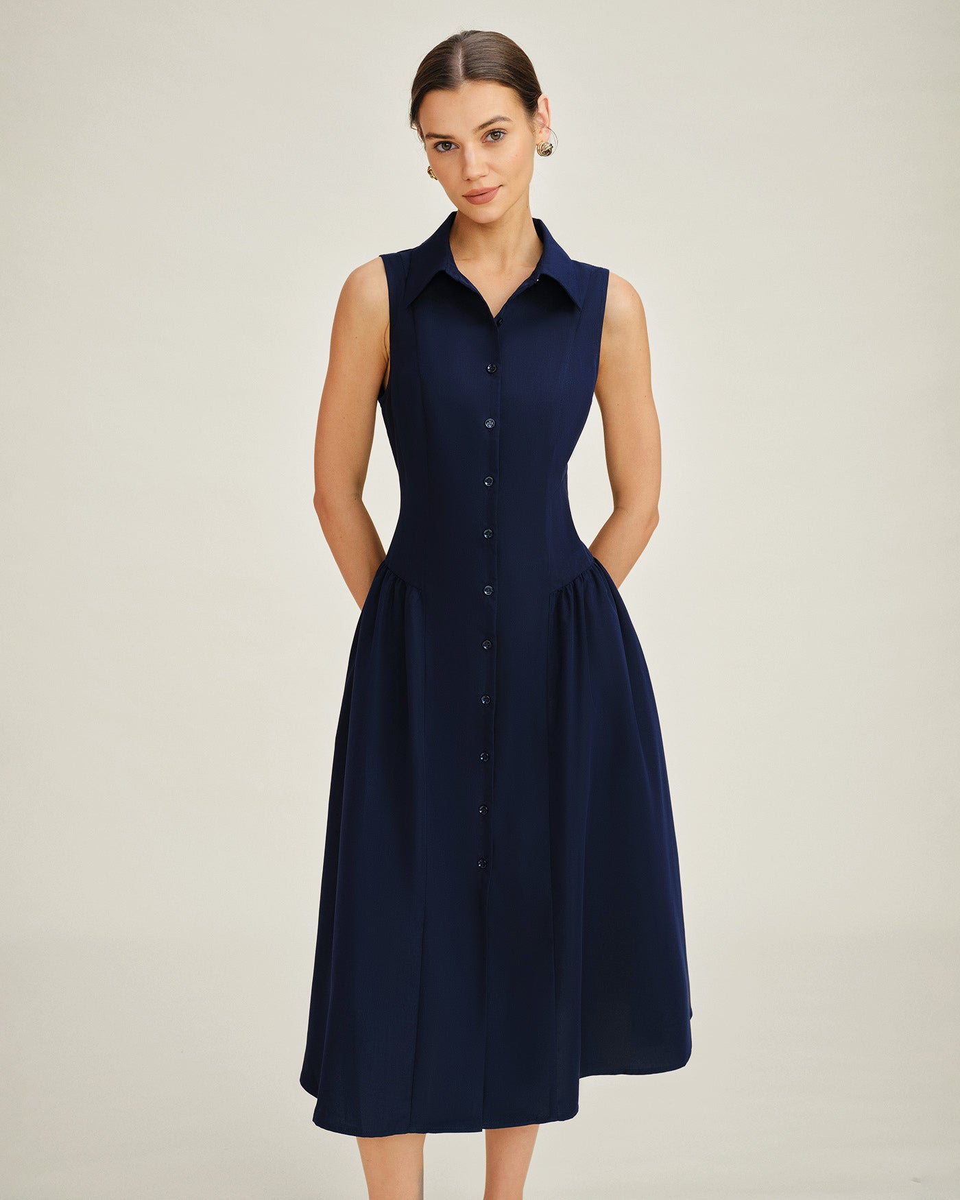 Women's Woven Polyester Midi Dress Dresses - RIHOAS