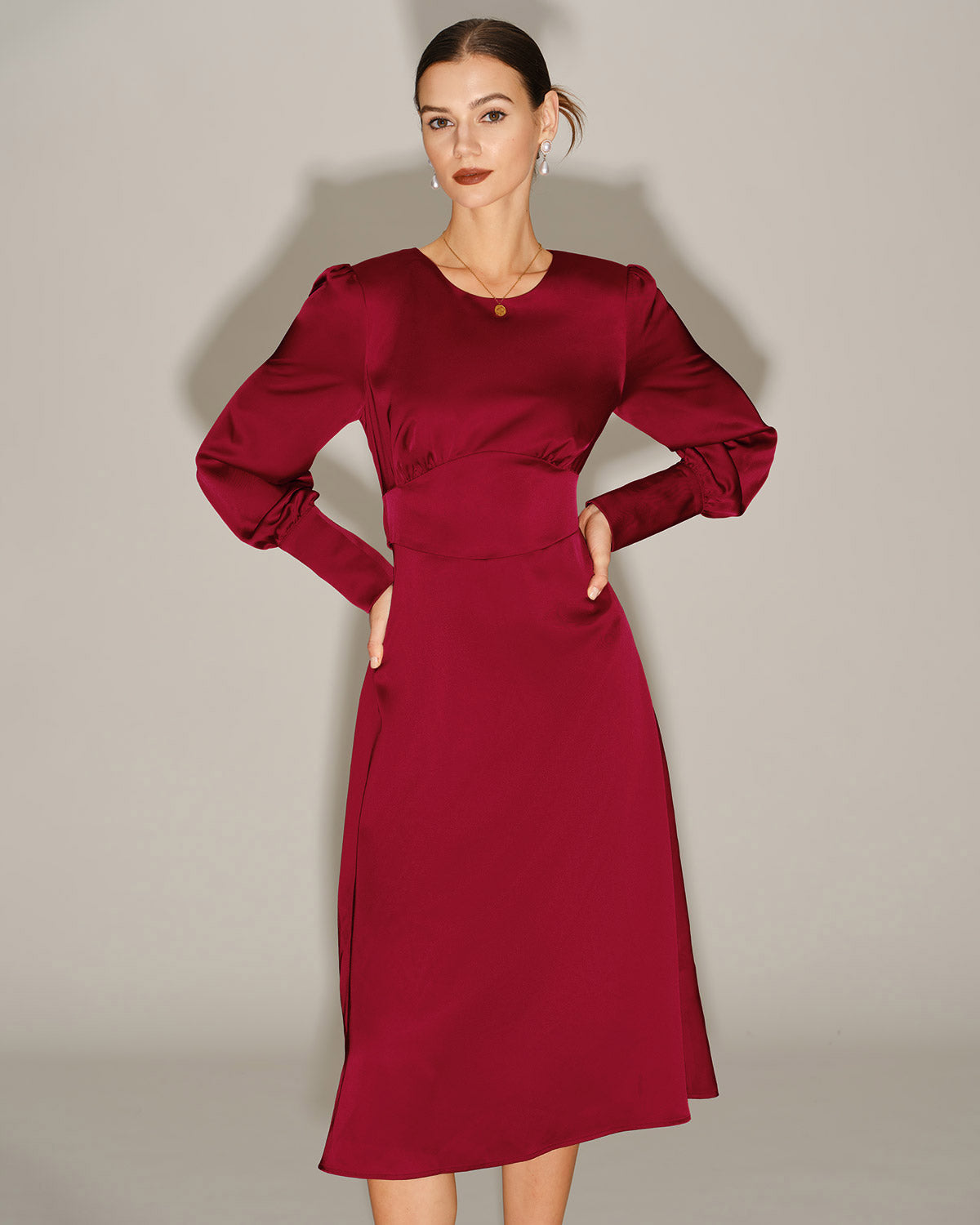 Women's Woven Polyester Midi Dress Dresses - RIHOAS