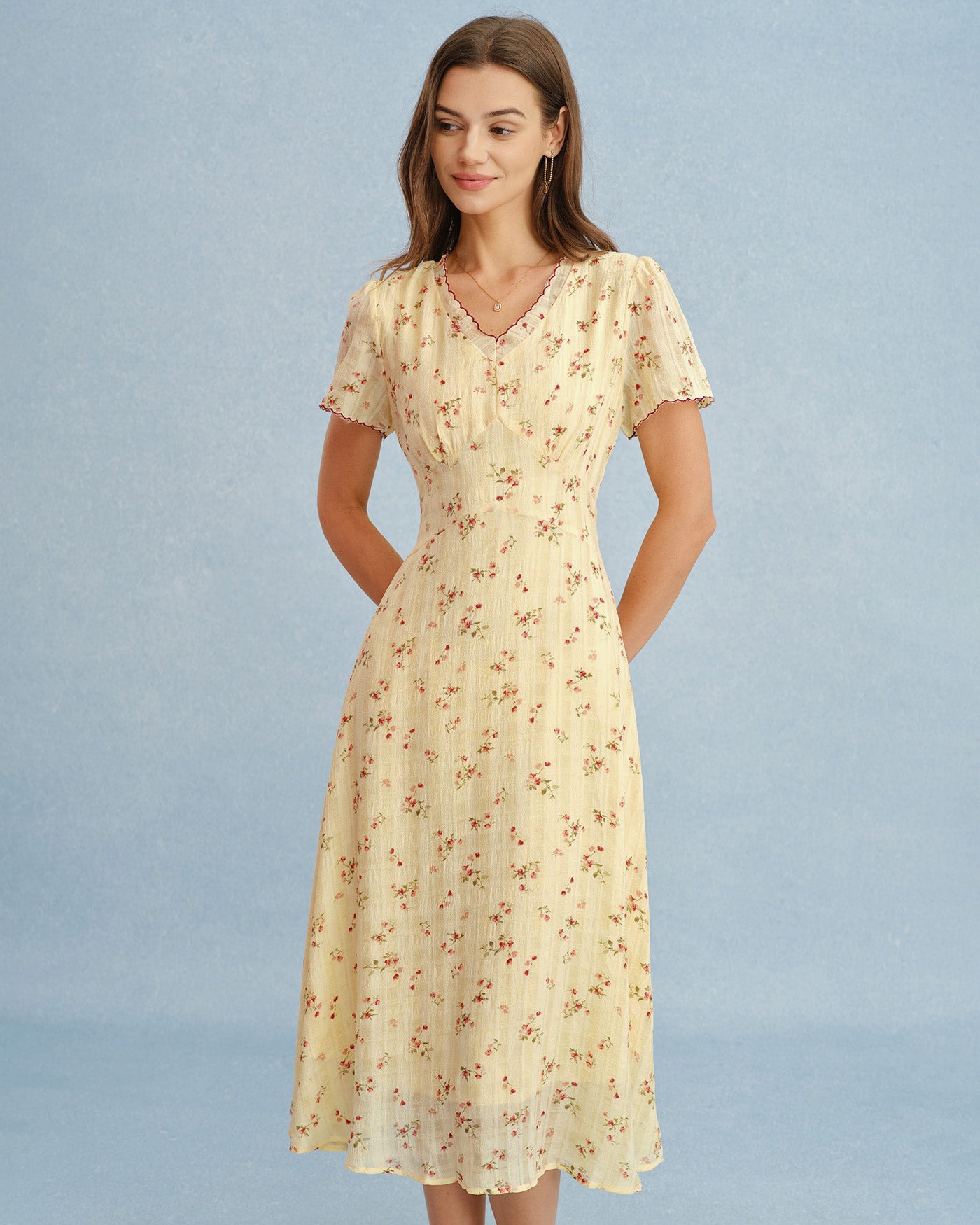 Women's Woven Polyester Midi Dress Dresses - RIHOAS