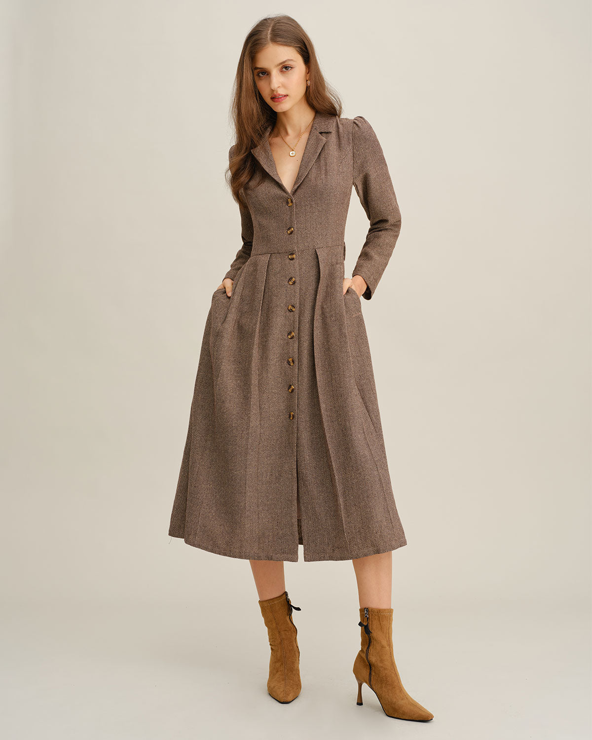 Women's Woven Polyester Midi Dress Dresses - RIHOAS