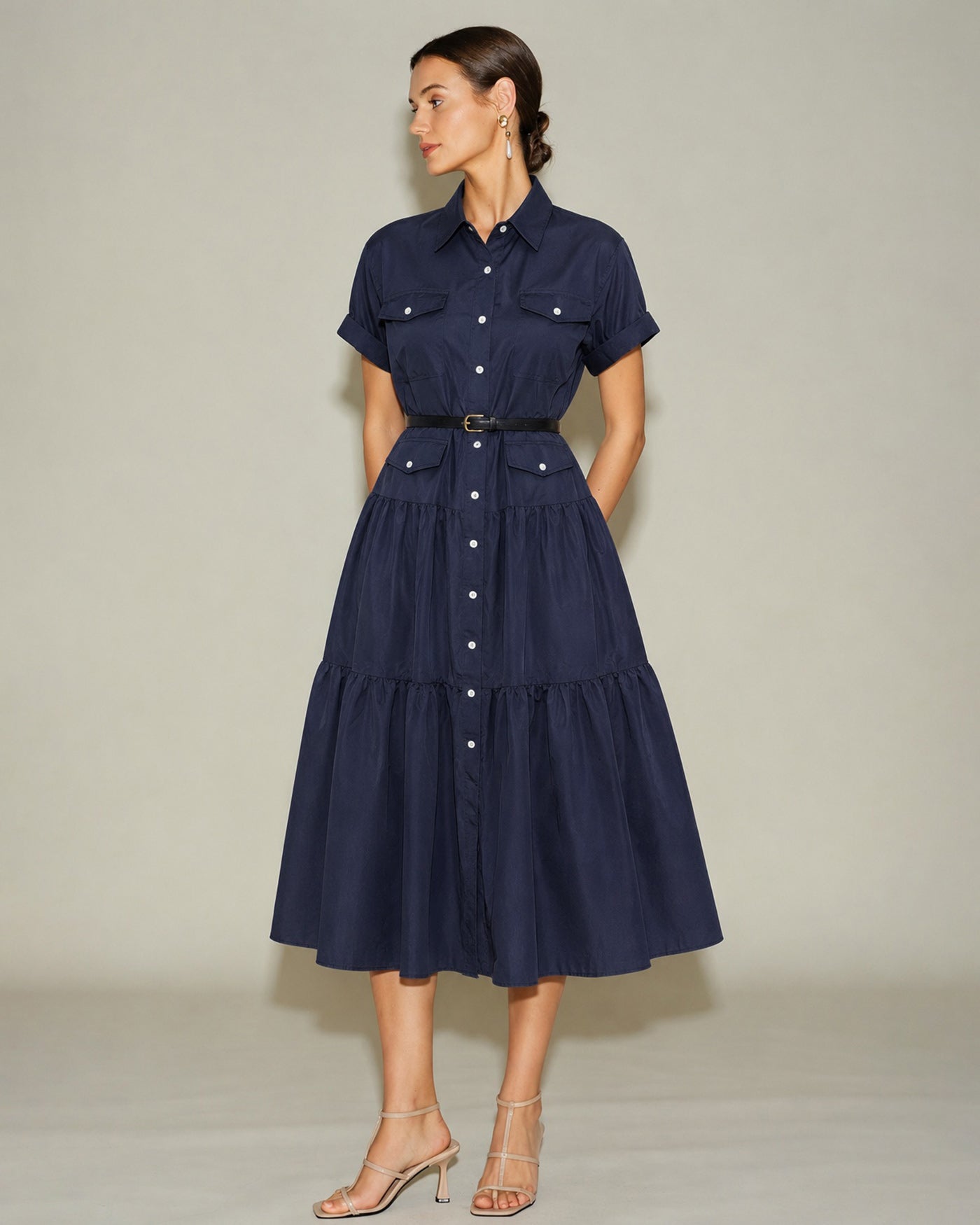 Women's Woven Polyester Midi Dress Dresses - RIHOAS