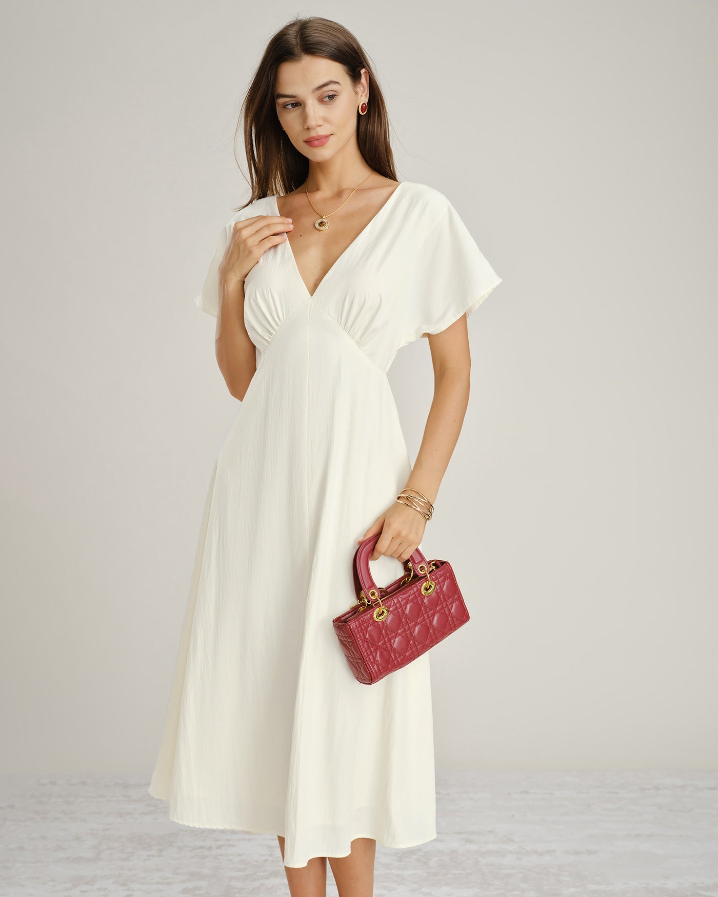 Women's Woven Polyester Midi Dress Dresses - RIHOAS