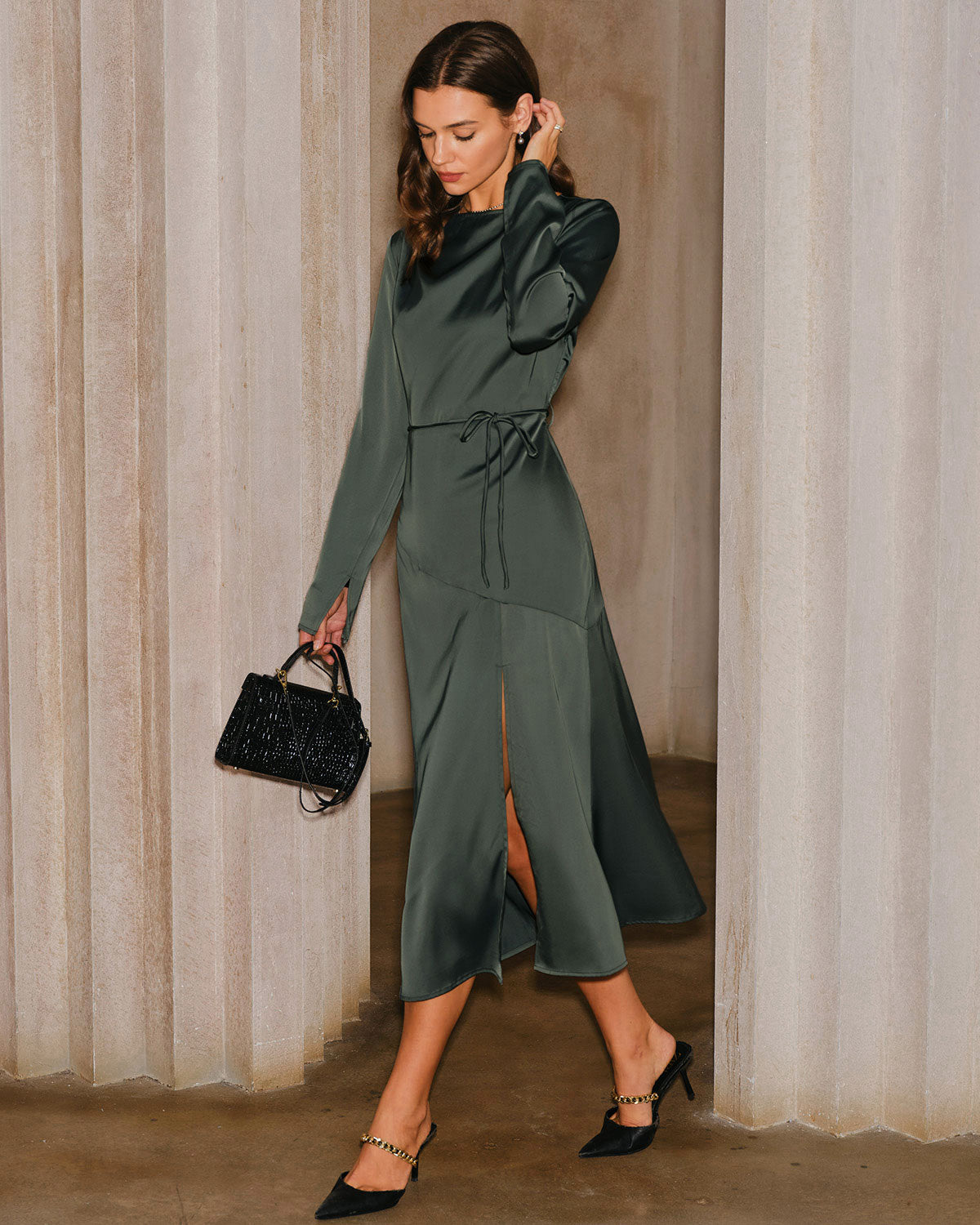 Women's Woven Polyester Midi Dress Dresses - RIHOAS
