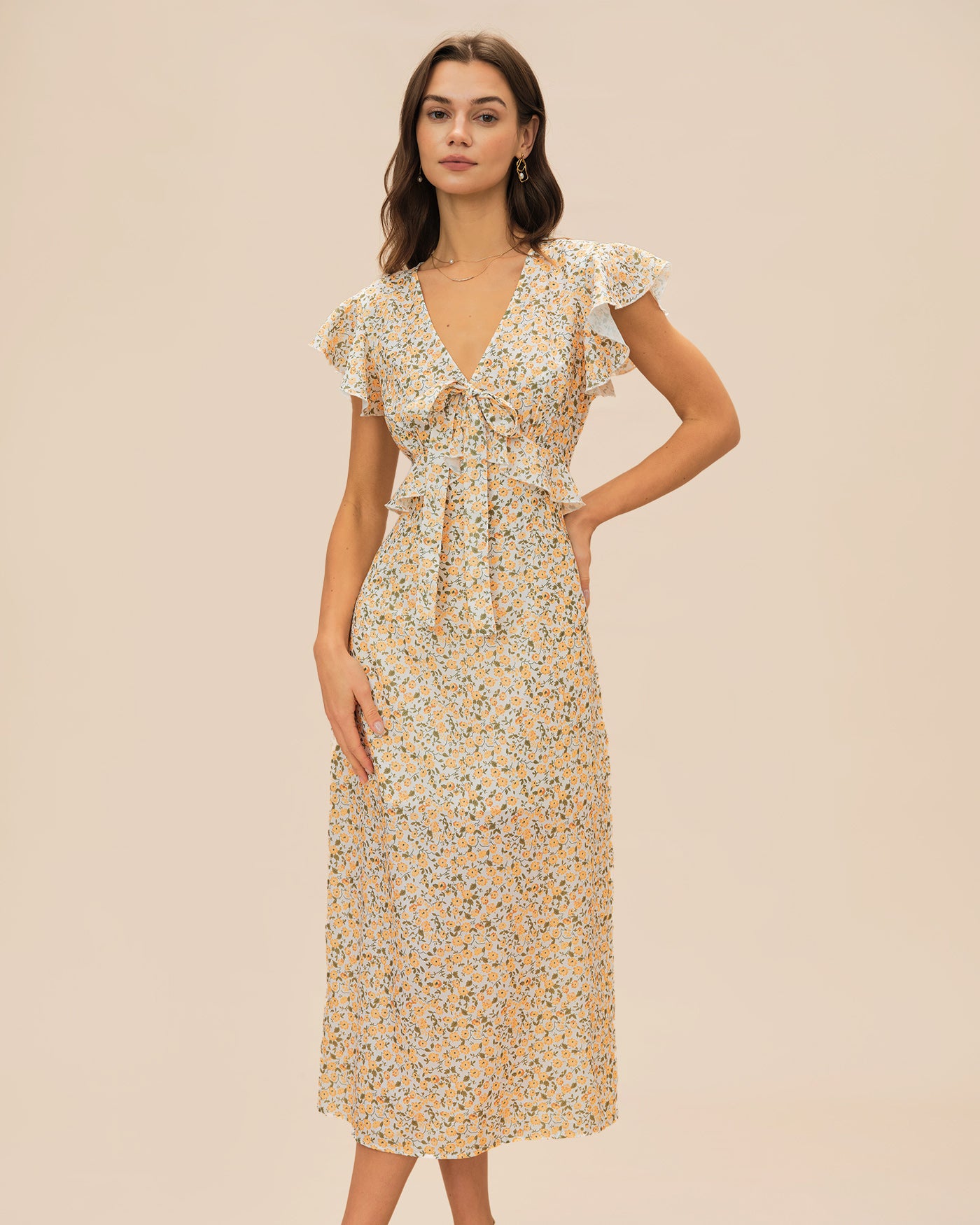 Women's Woven Polyester Midi Dress Dresses - RIHOAS