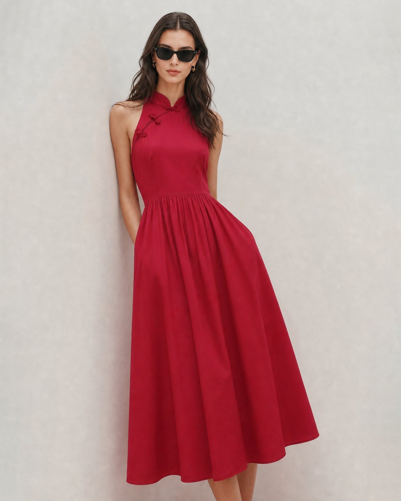 Women's Woven Polyester Midi Dress Dresses - RIHOAS