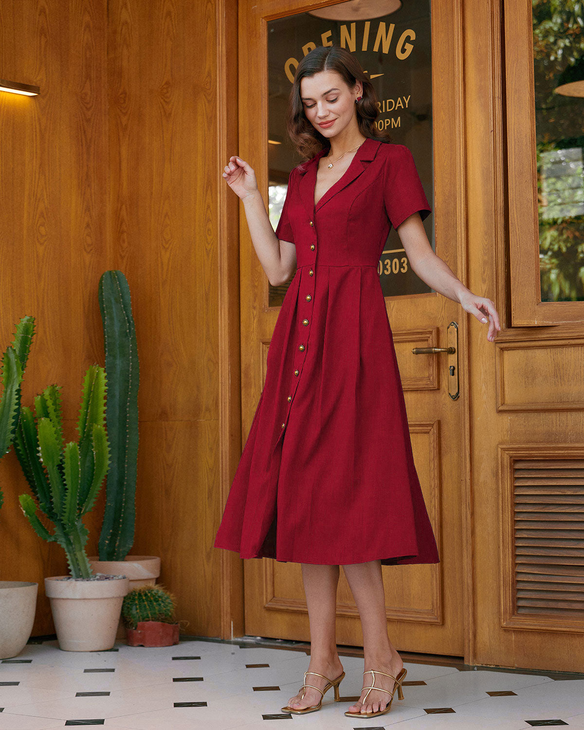 Women's Woven Polyester Midi Dress Dresses - RIHOAS