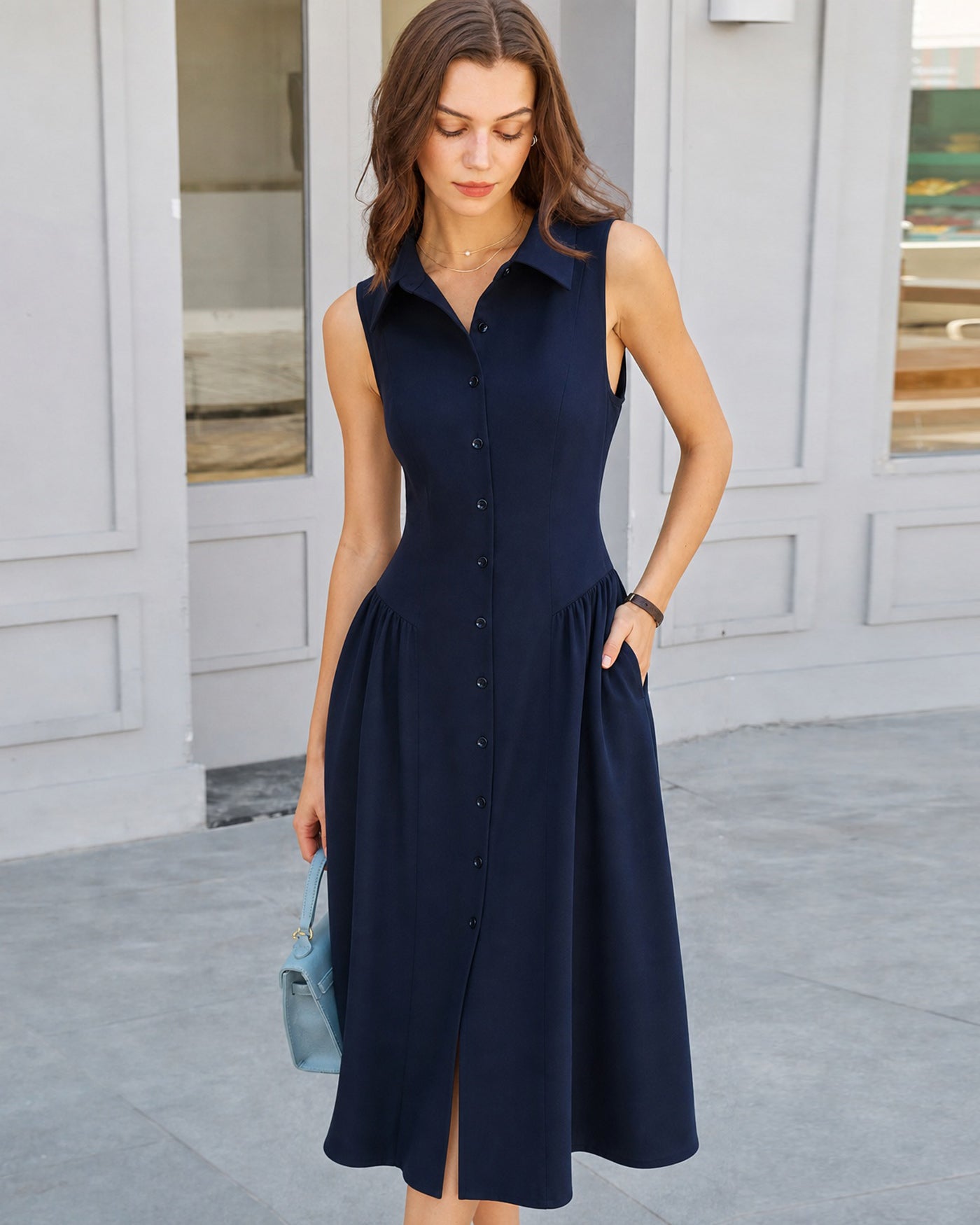 Women's Woven Polyester Midi Dress Dresses - RIHOAS