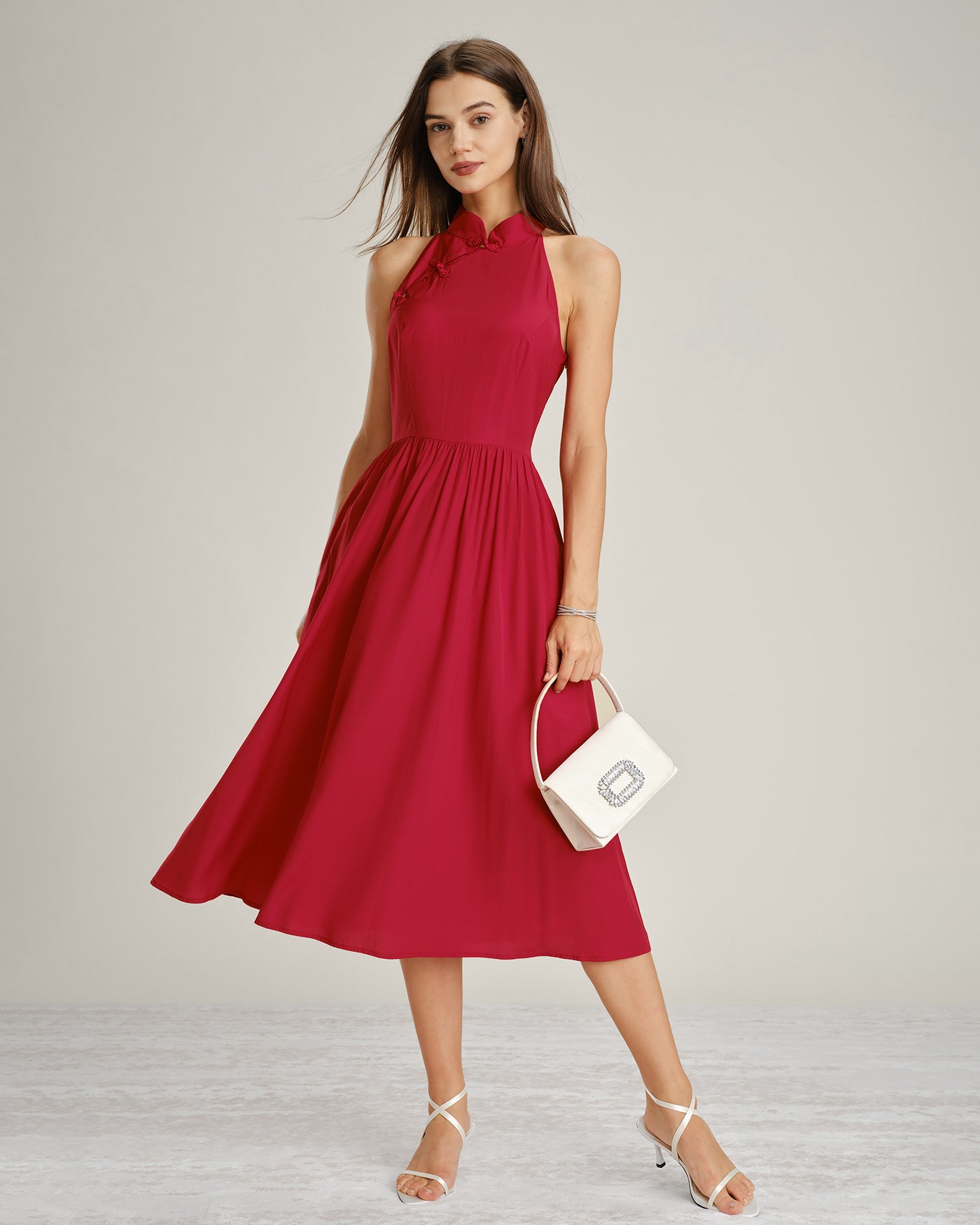Women's Woven Polyester Midi Dress Dresses - RIHOAS