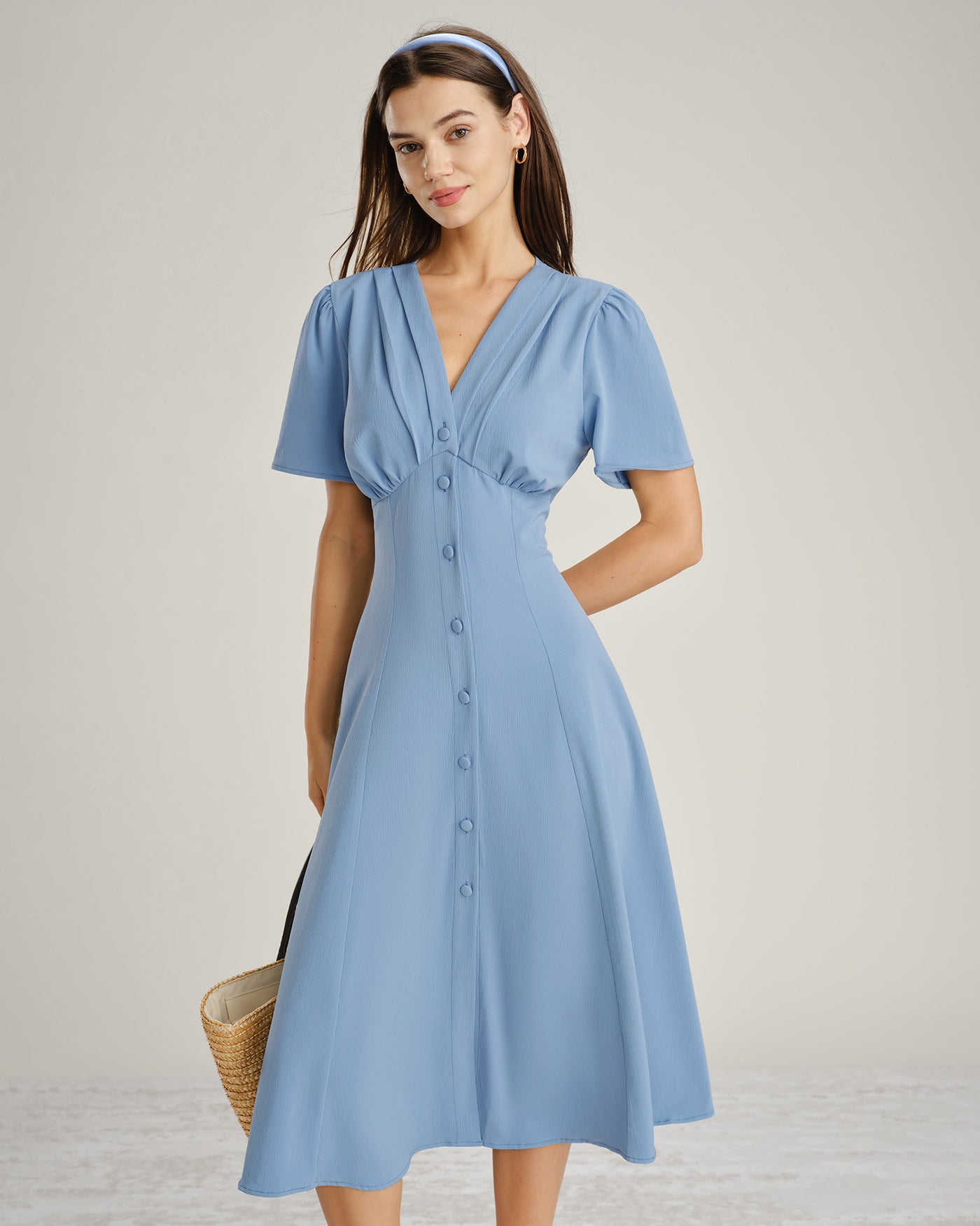Women's Woven Polyester Midi Dress Dresses - RIHOAS