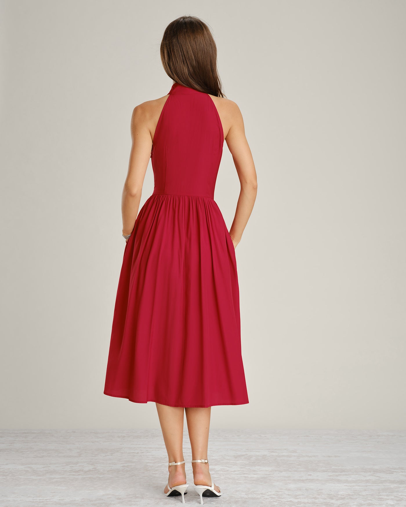 Women's Woven Polyester Midi Dress Dresses - RIHOAS