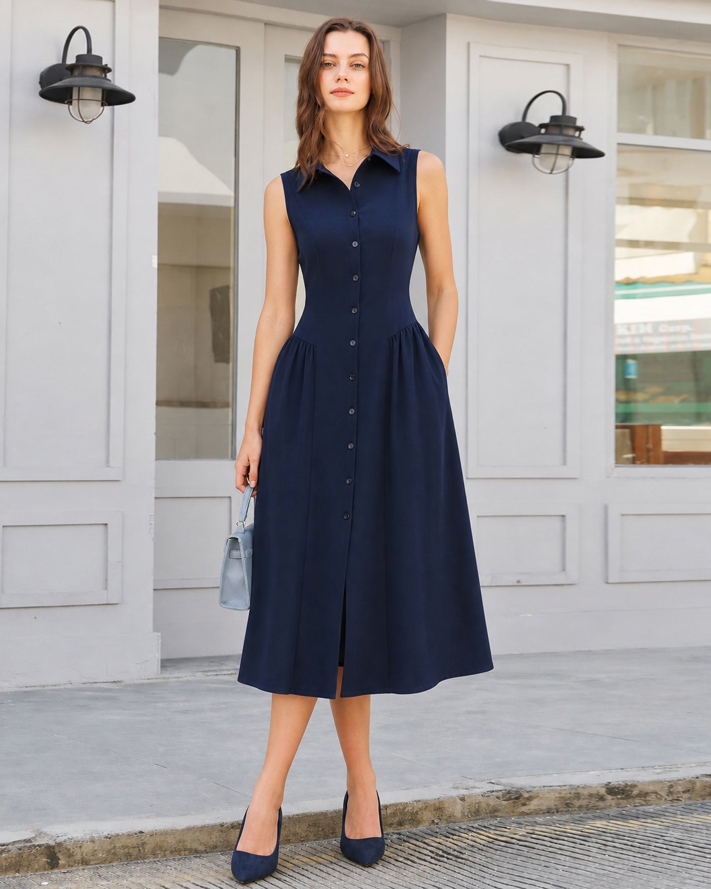 Women's Woven Polyester Midi Dress Dresses - RIHOAS