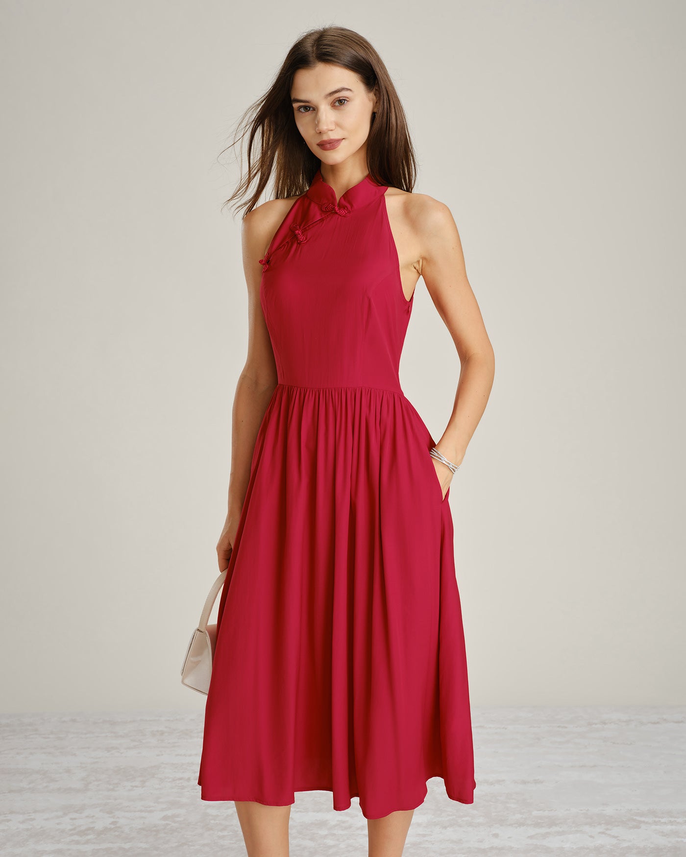 Women's Woven Polyester Midi Dress Dresses - RIHOAS
