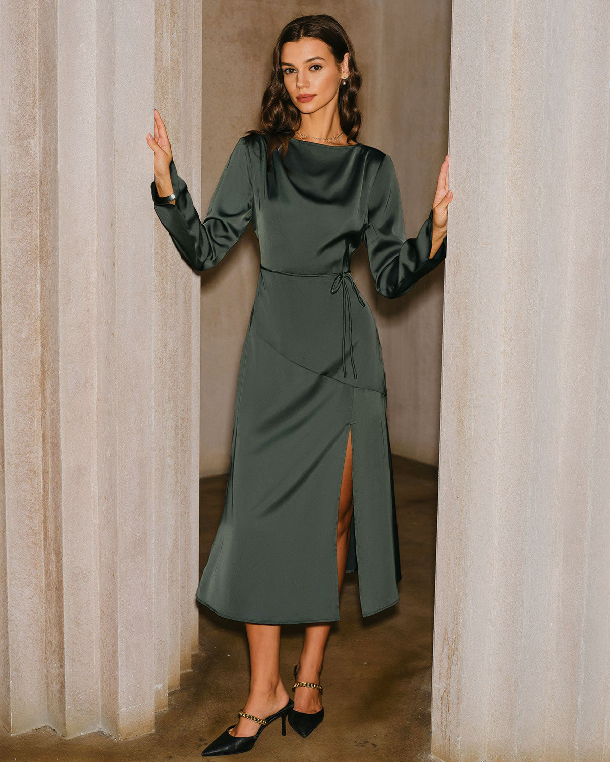 Women's Woven Polyester Midi Dress Dresses - RIHOAS