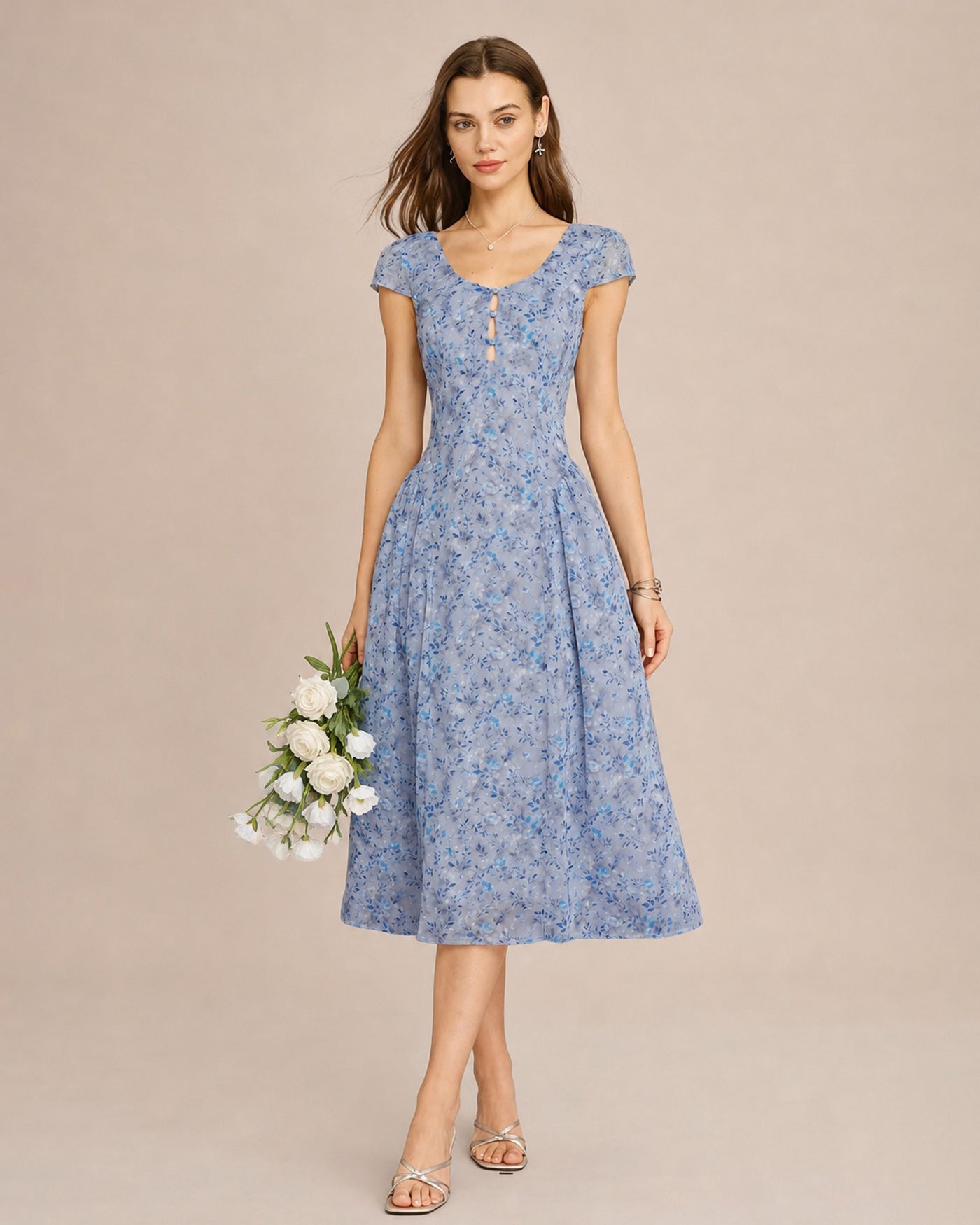 Women's Woven Polyester Midi Dress Dresses - RIHOAS