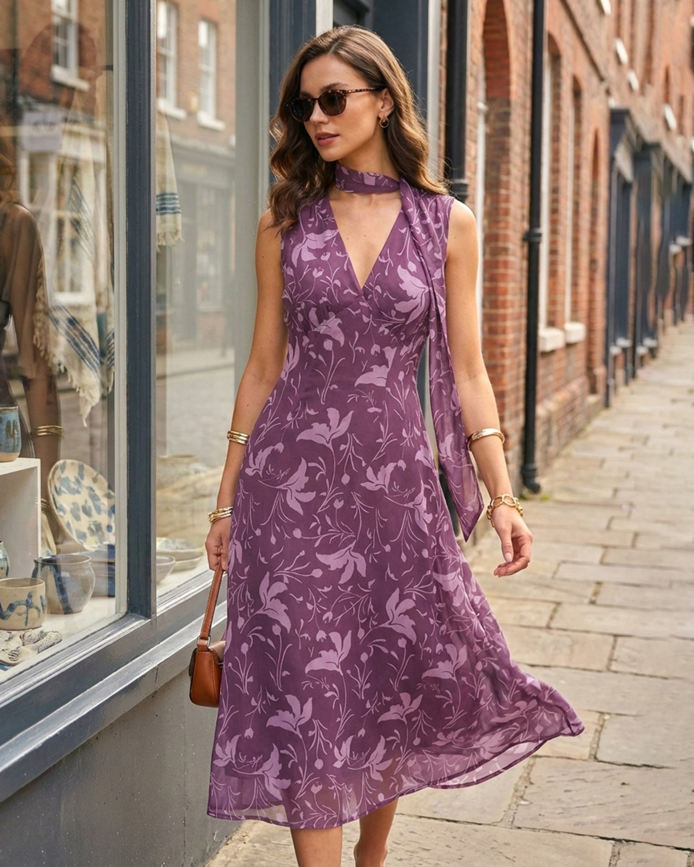 Women's Woven Polyester Midi Dress Dresses - RIHOAS