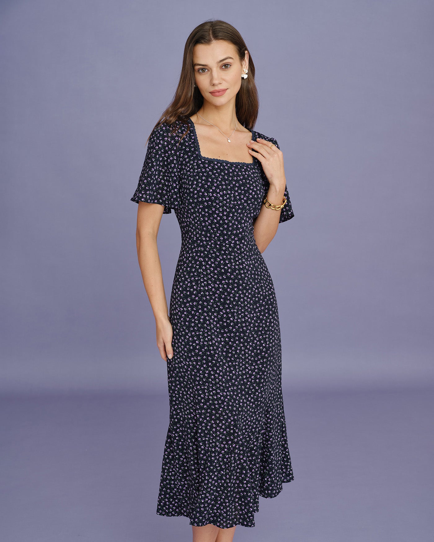 Women's Woven Polyester Midi Dress Dresses - RIHOAS